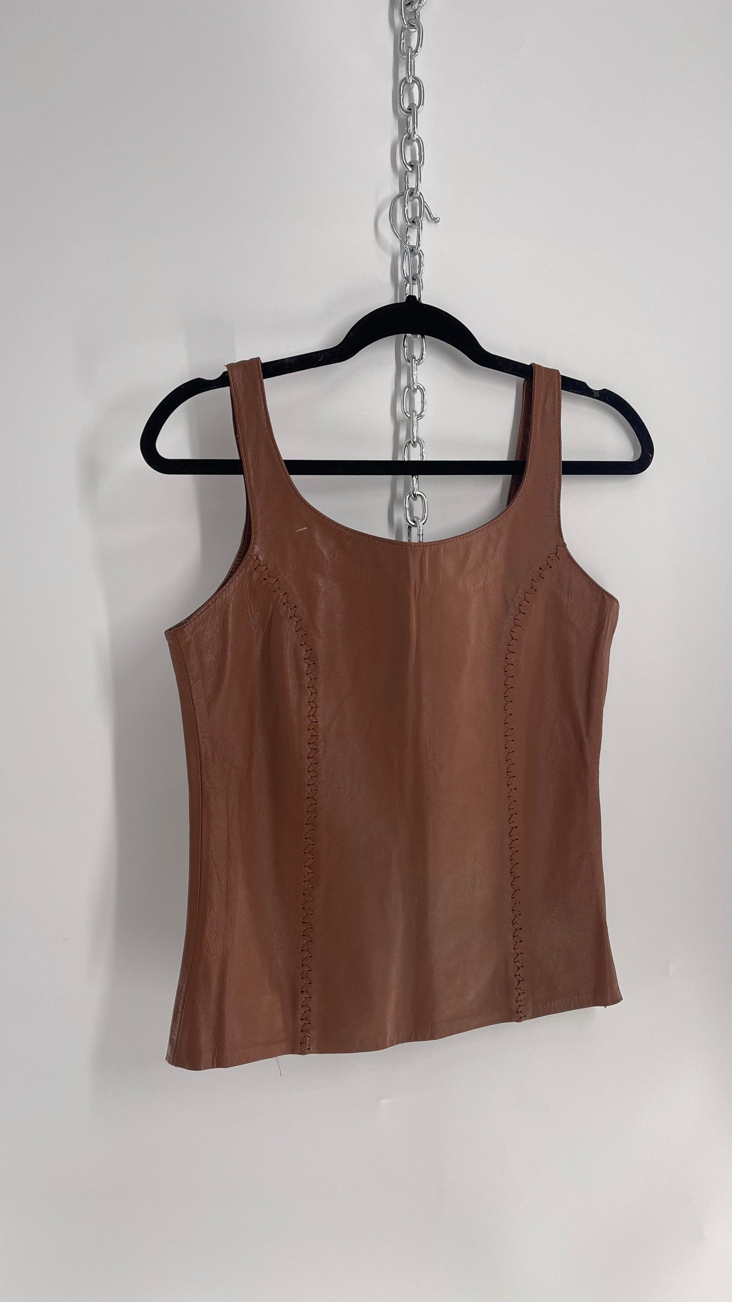 Vintage Brown Leather Tank with Braided Details (Medium)