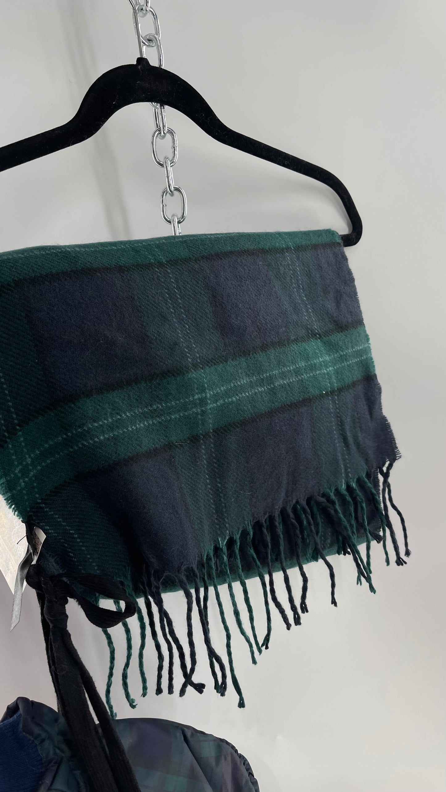 Urban Outfitters Plaid Navy Green Scarf and Matching Glove Set