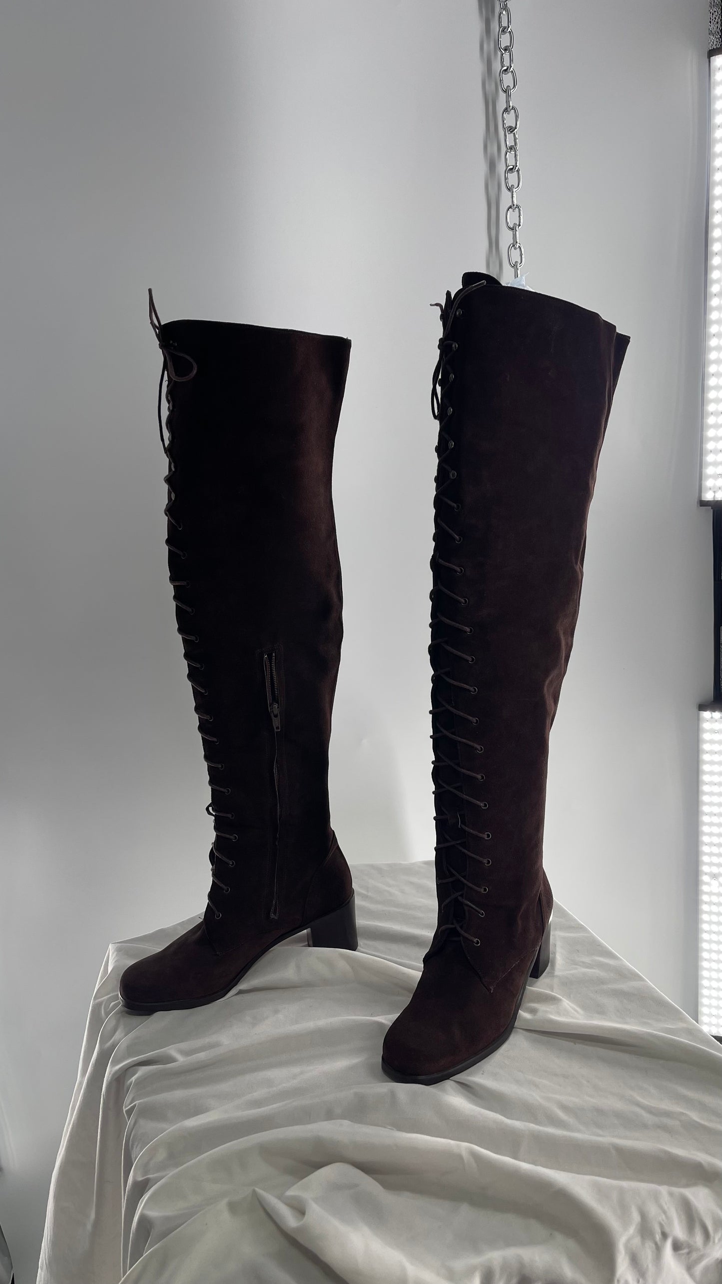 Vintage Kenneth Cole Over the Knee Brown Genuine Suede Leather Combat Boots (8.5)