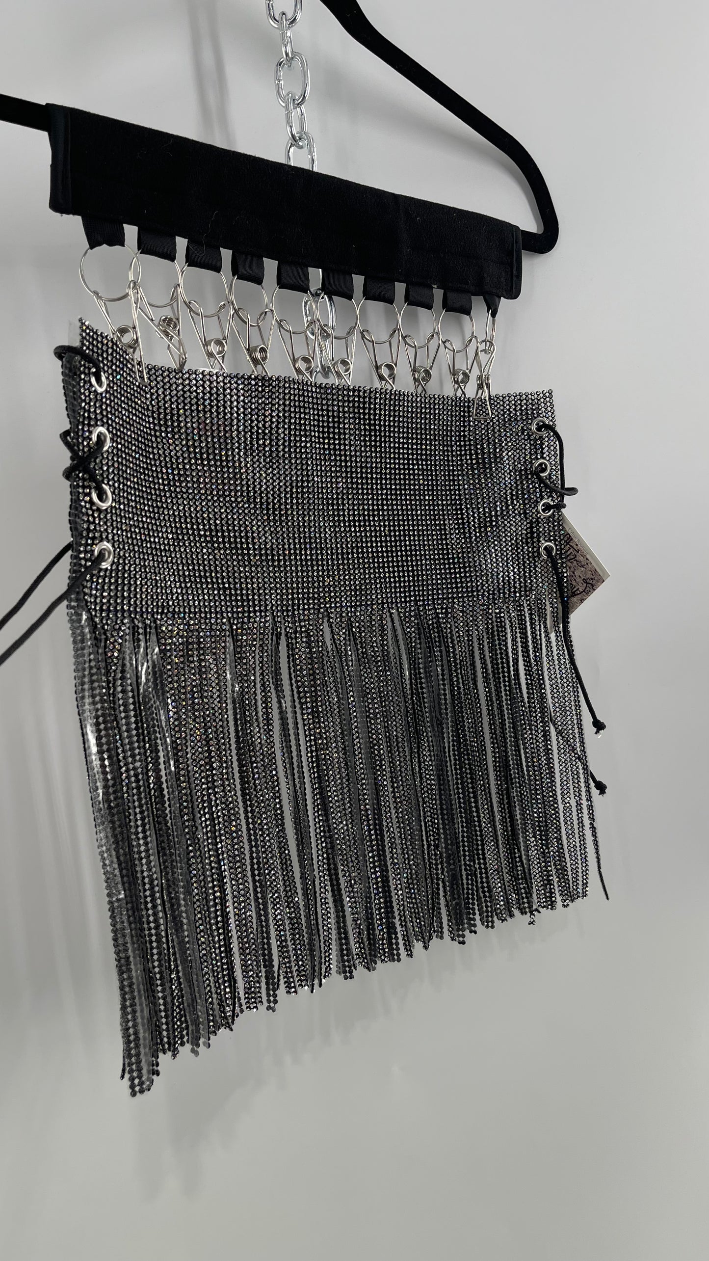 Rhinestone Mesh Fringe Top/Skirt with Tie Up Sides (OS)