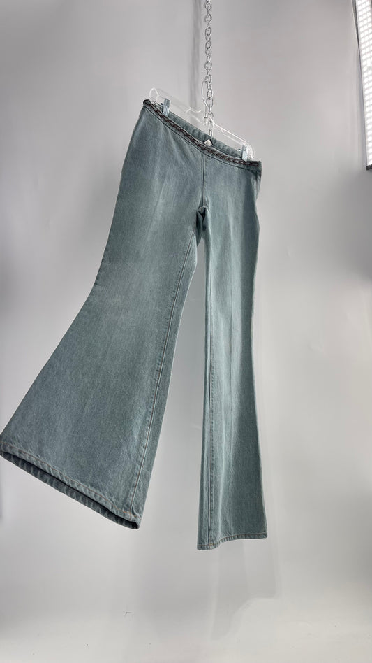 Vintage GAP Light Wash Denim Kick Flares with Bronze Chain Link Waistline (2)