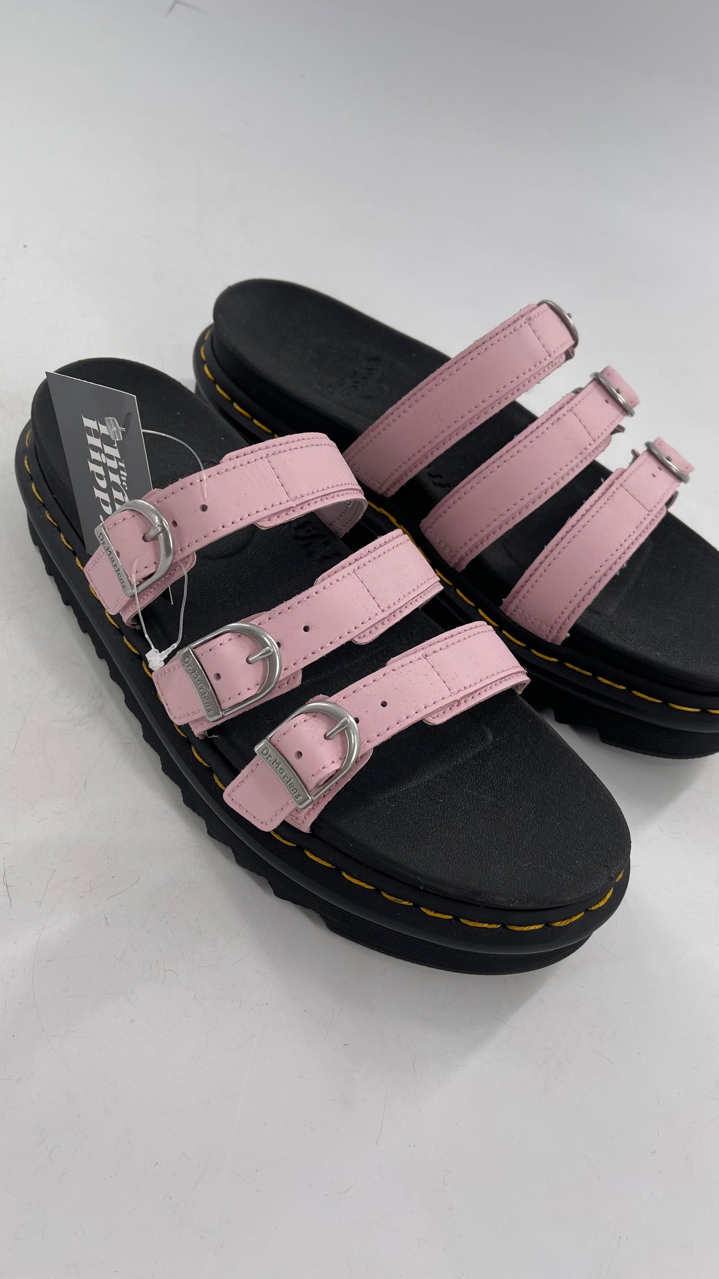 Dr. Martens Baby Pink Strappy Platform Sandal with Heavy Metal Buckle (10)