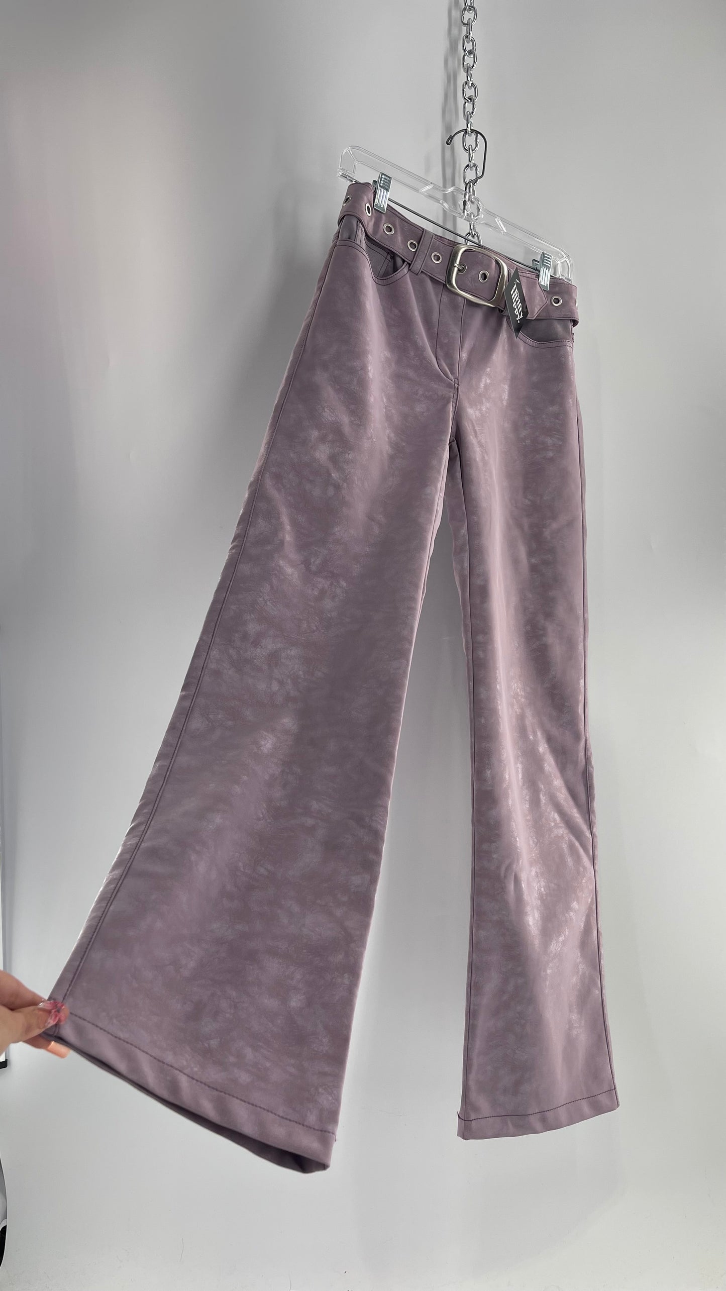 I.AM.GIA Faux Leather Lilac Textured Kickflares with Grommet Belt (XS)