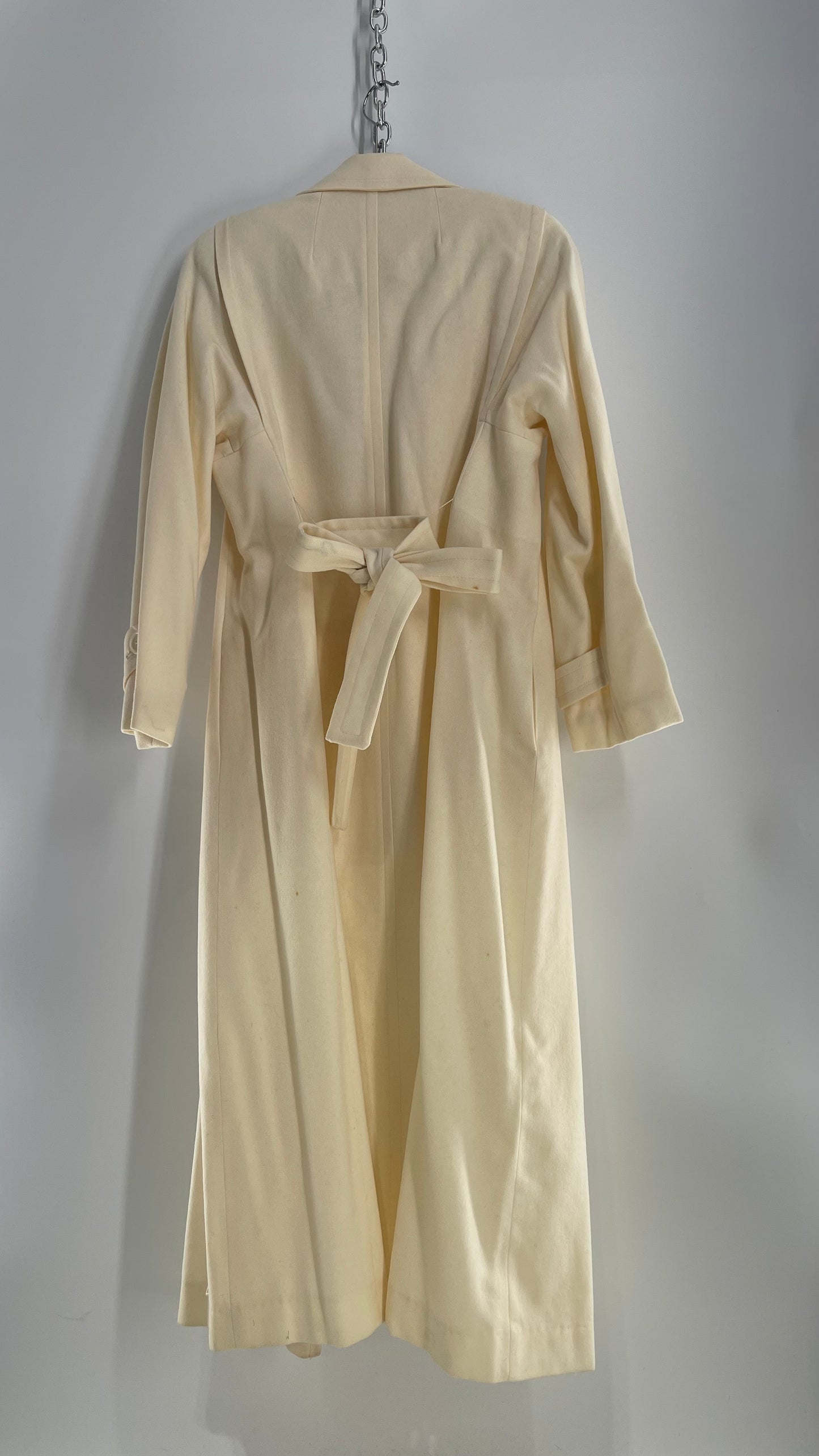 Vintage Sara Roberts Cream Ivory 100% Pure Wool Trench Duster Coat (Small)