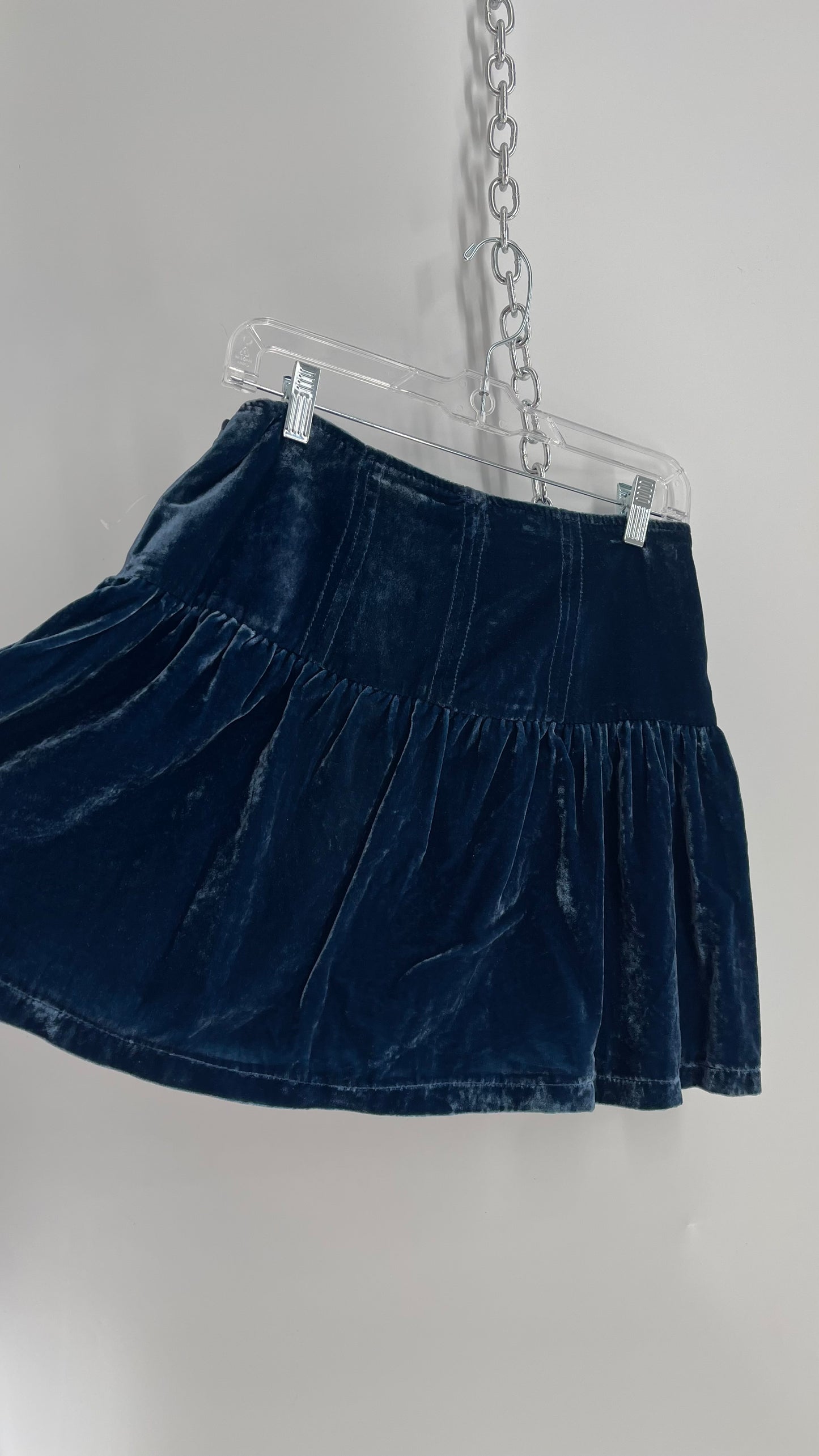 Free People Blue Pleated Hem Velour Mini Skirt (29)