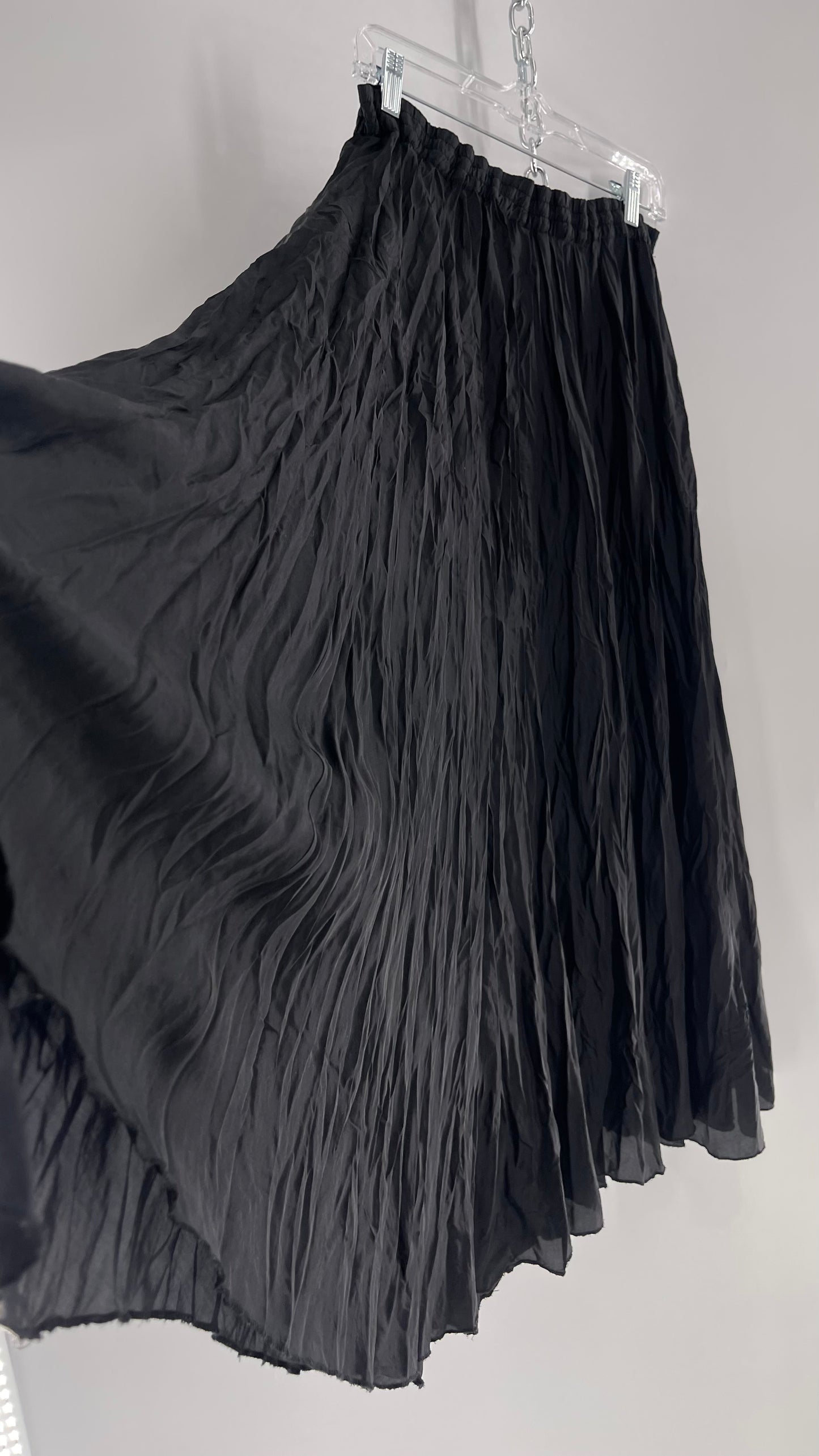 Vintage Adrian Jordan Black Full Length Crinkle Skirt 100% Silk (18/20)