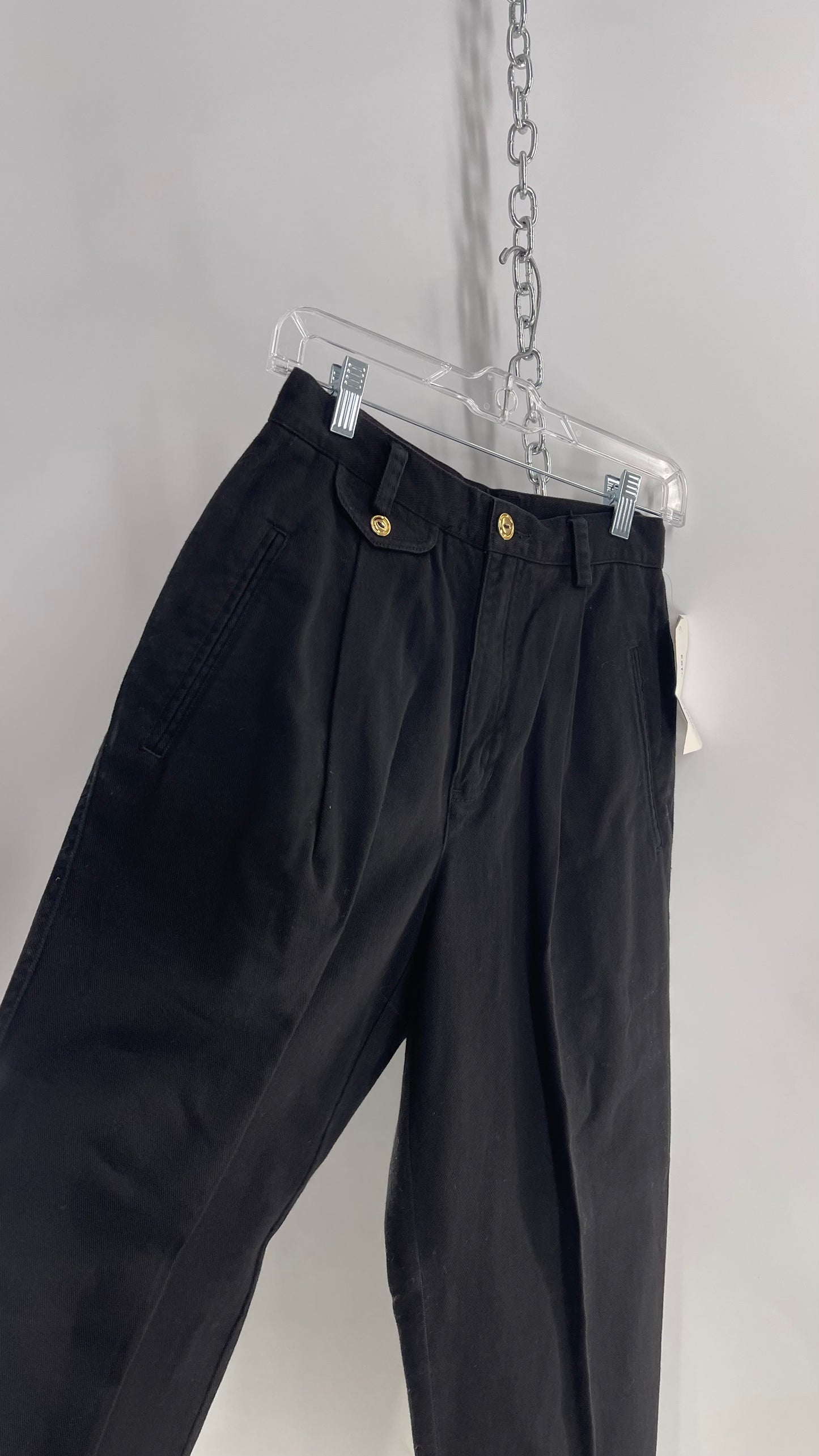 Deadstock Vintage Lizwear 1980s High Waist Black Pant with Pleats, Coin Pocket and Gold Hardware (8)