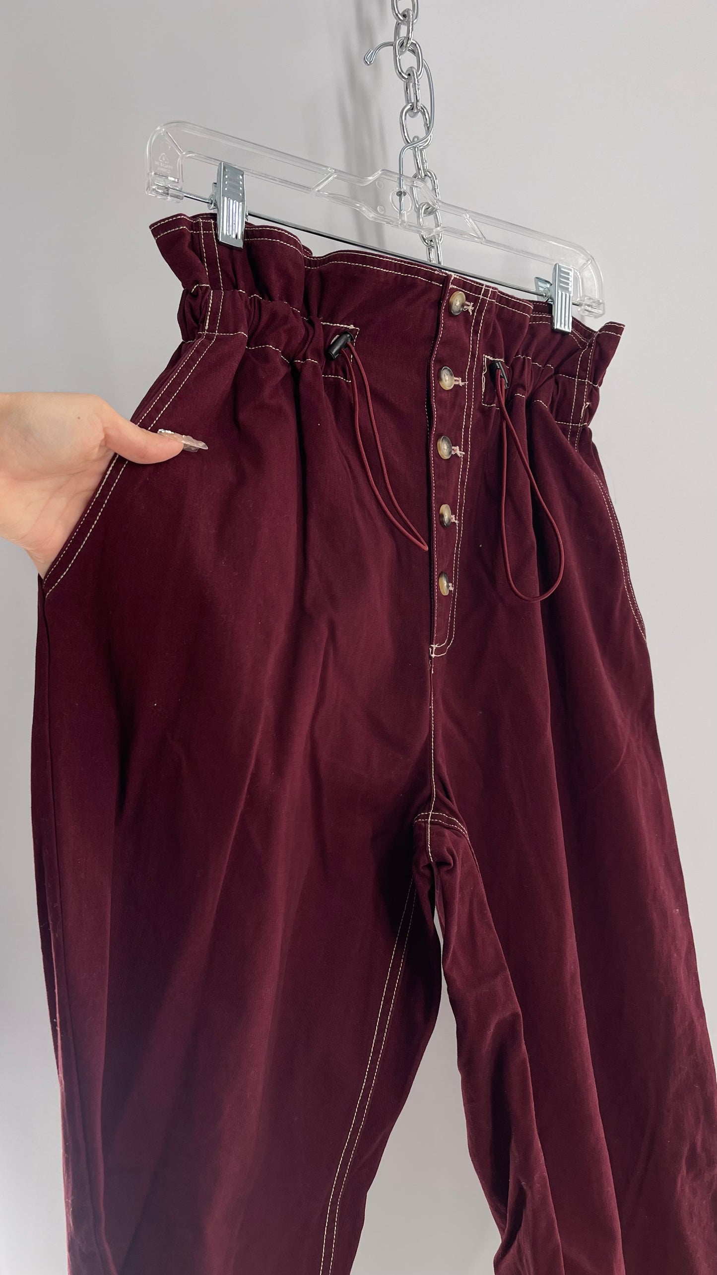 Maroon Urban Outfitters Flare Button Up Pants (M)