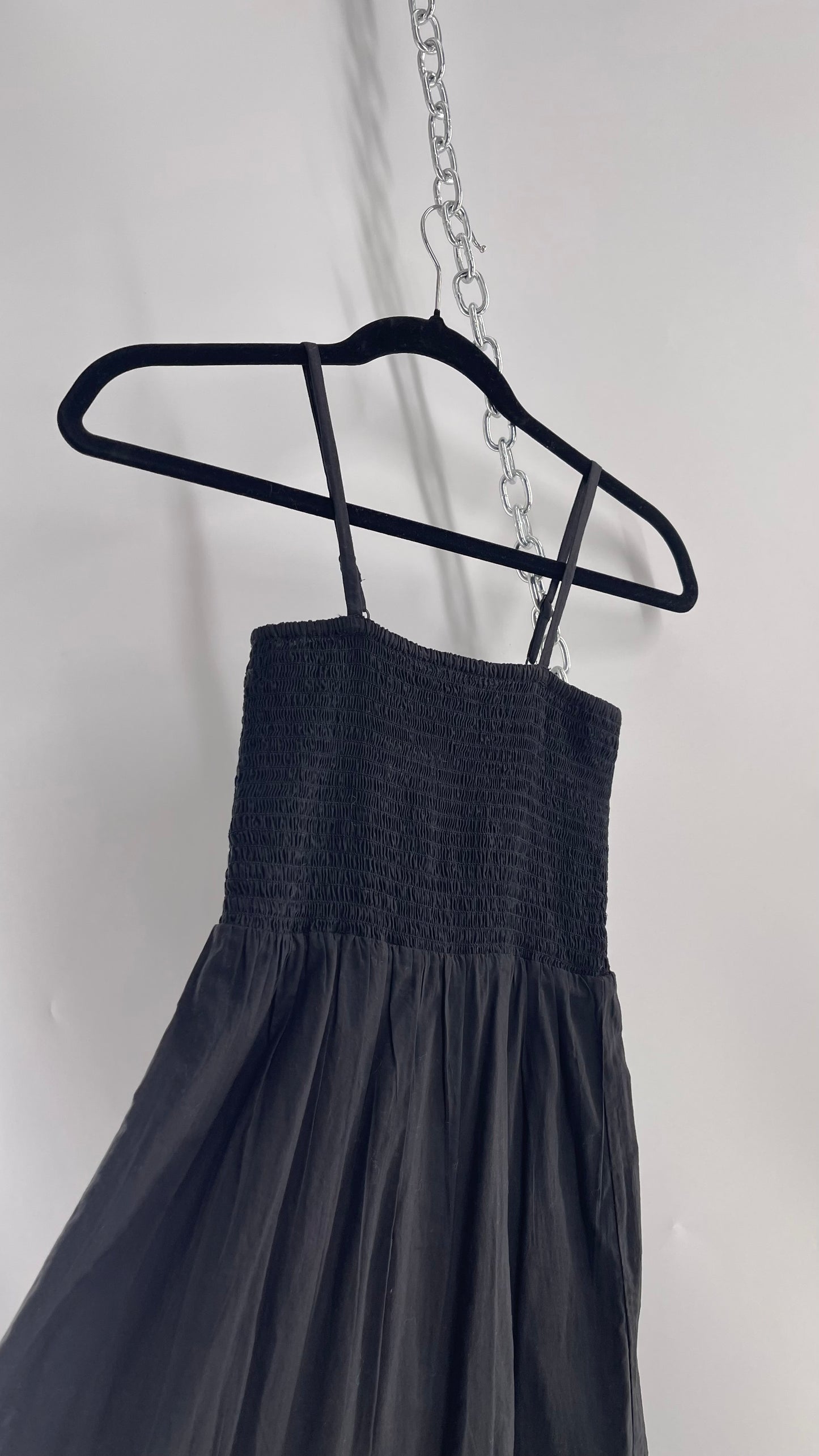 J CREW (XXS) Black Cotton Tiered Maxi Dress with Smocked Bust/Bodice