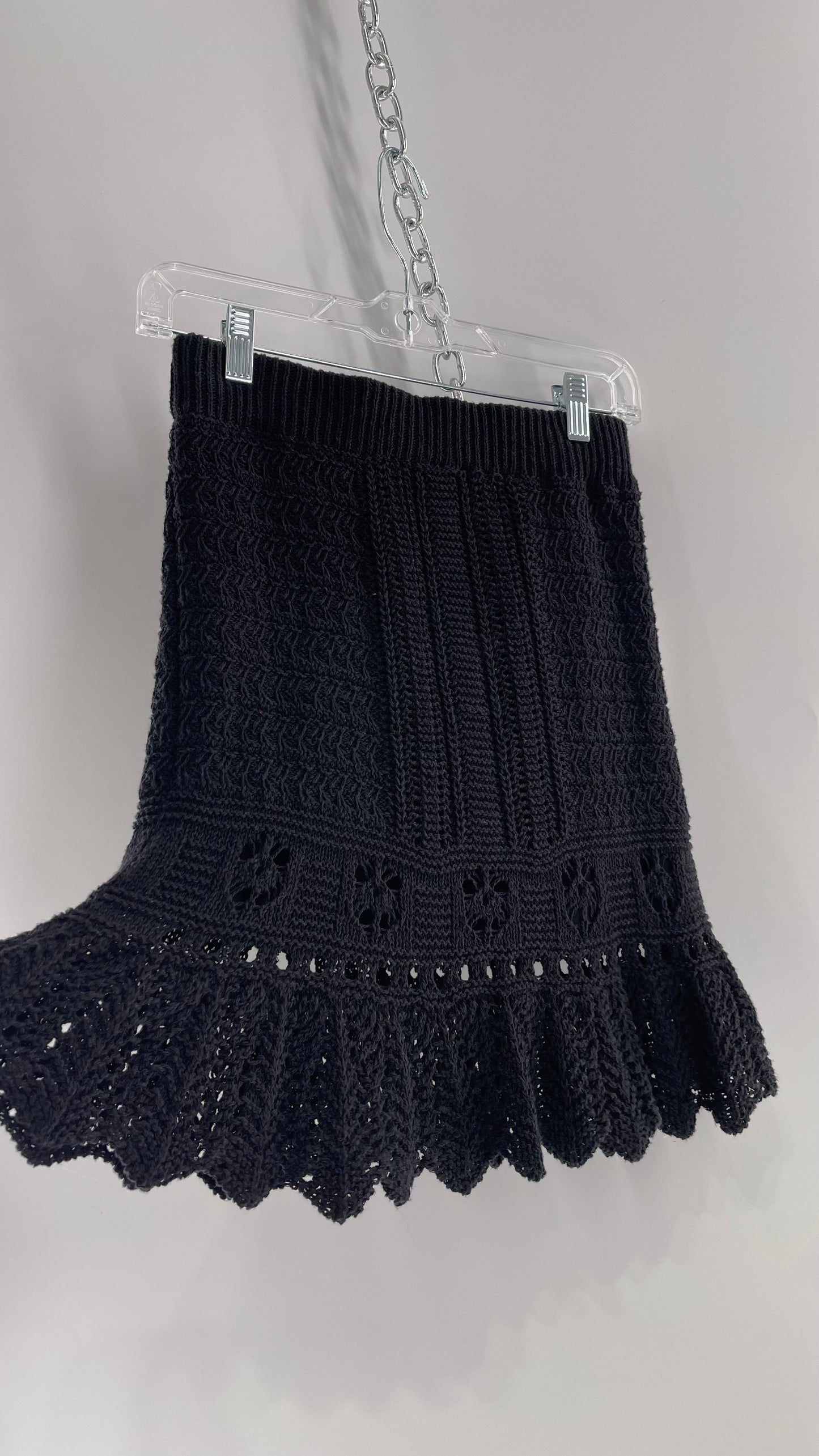 Anthropologie Black Crochet Knit Mini Skirt with Tags Attached (Small)