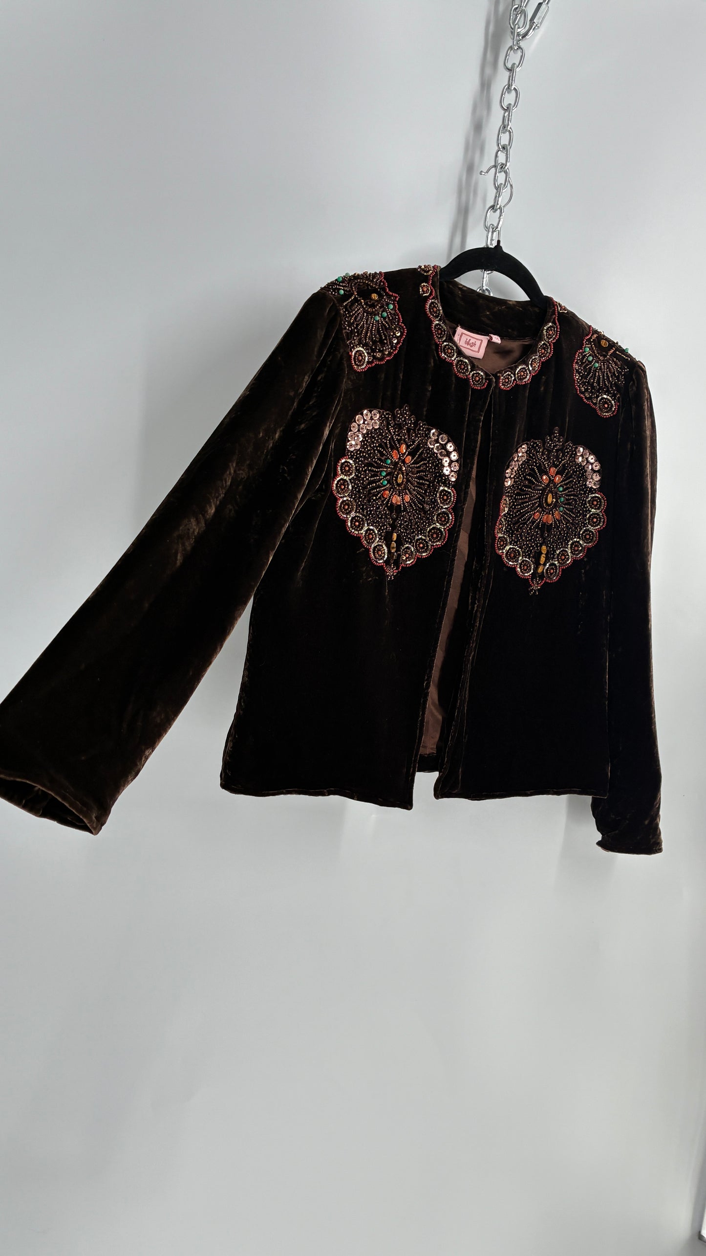 Blush Vintage BLUSH Brown Velvet Beaded and Embroidered Jacket (L/XL)