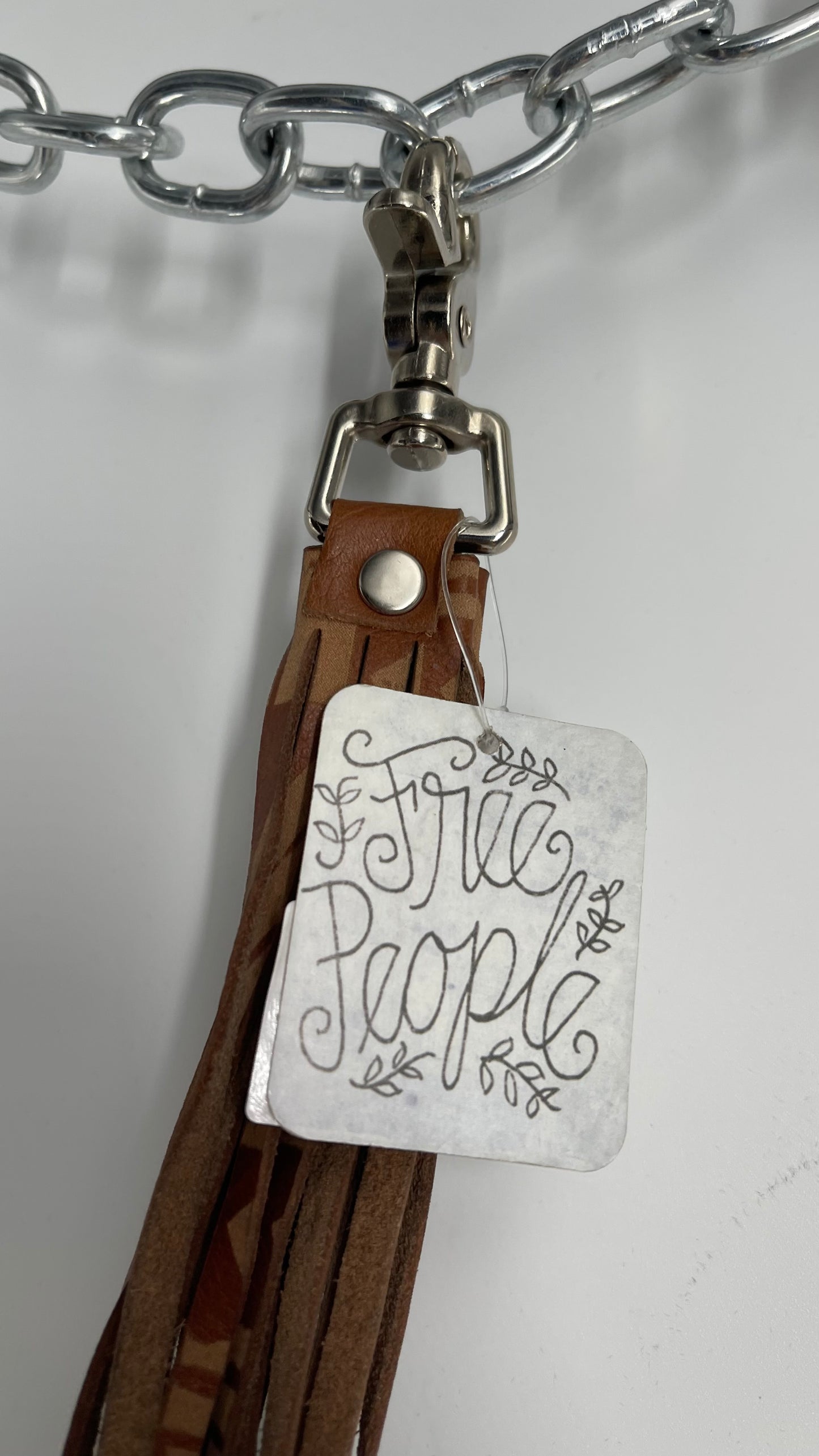 Free People Patterned Leather Tassel Keychain Ring with Tags Attached