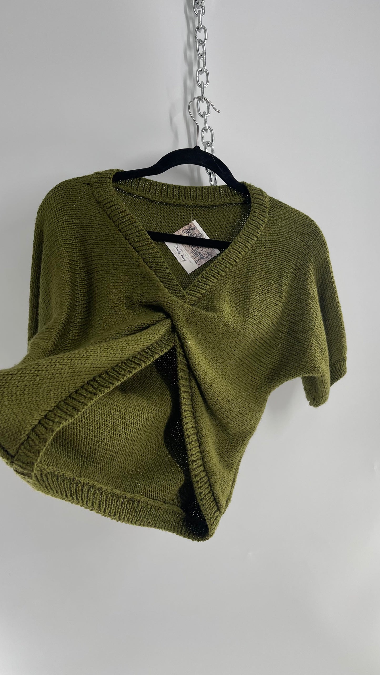 Vented Moss Green Knit Short Sleeve Reversible Sweater (Small)