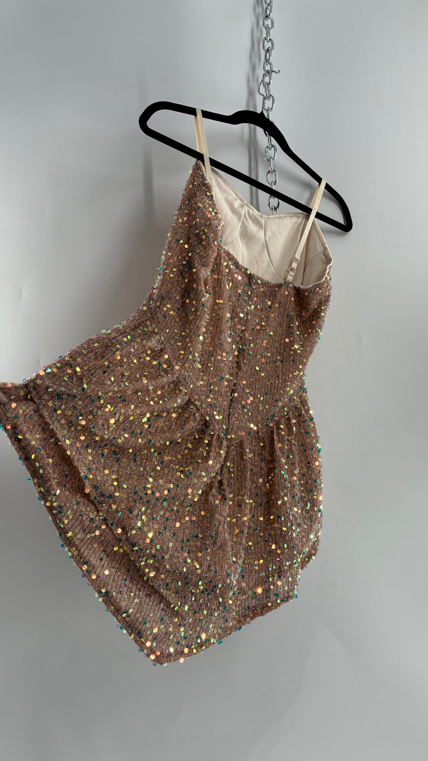 Nude Sequin Pointed Hem Mini Dress (L)