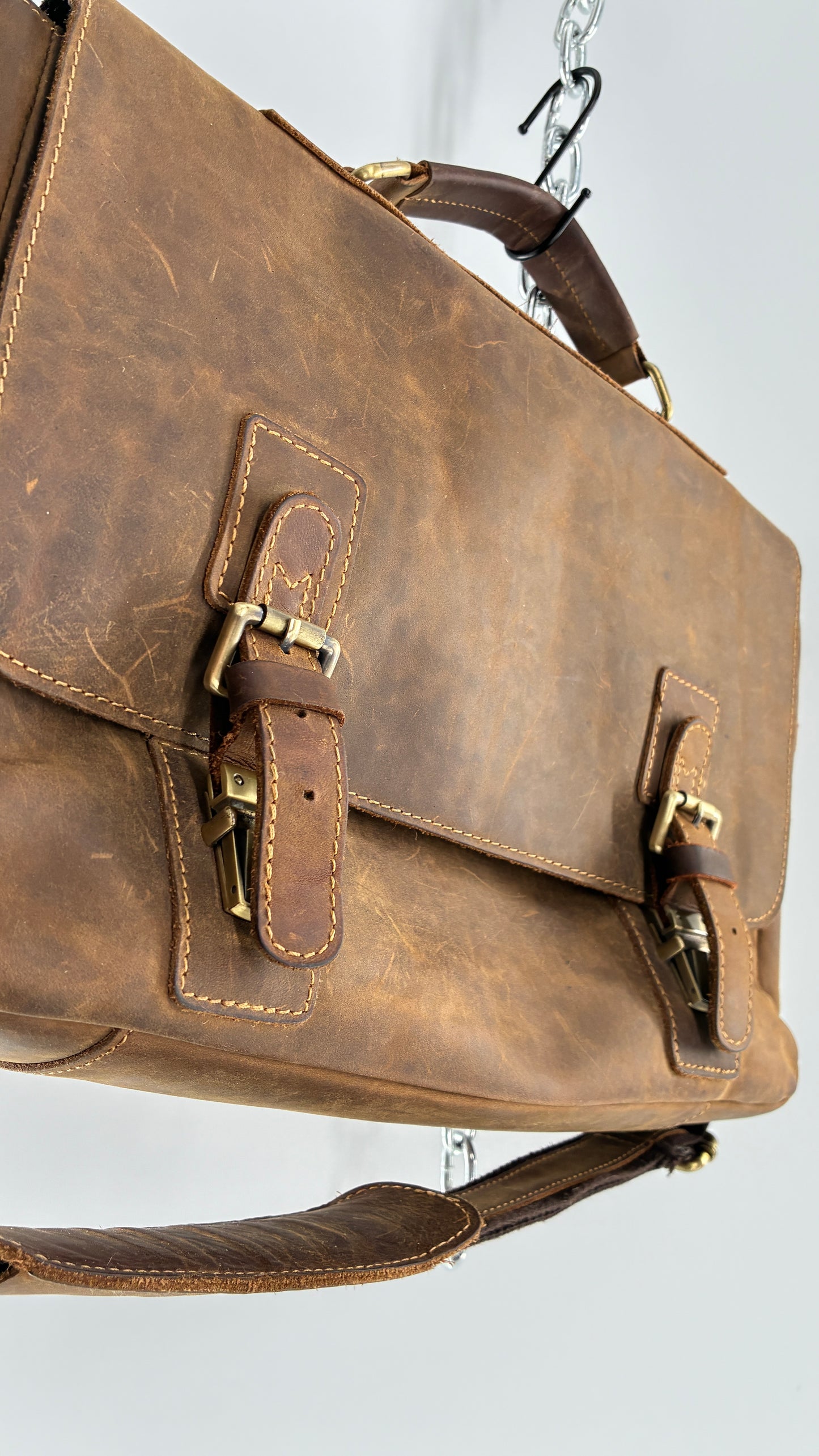 KATTEE Heavy Duty, Thick Genuine Leather Briefcase School Satchel Messenger Bag