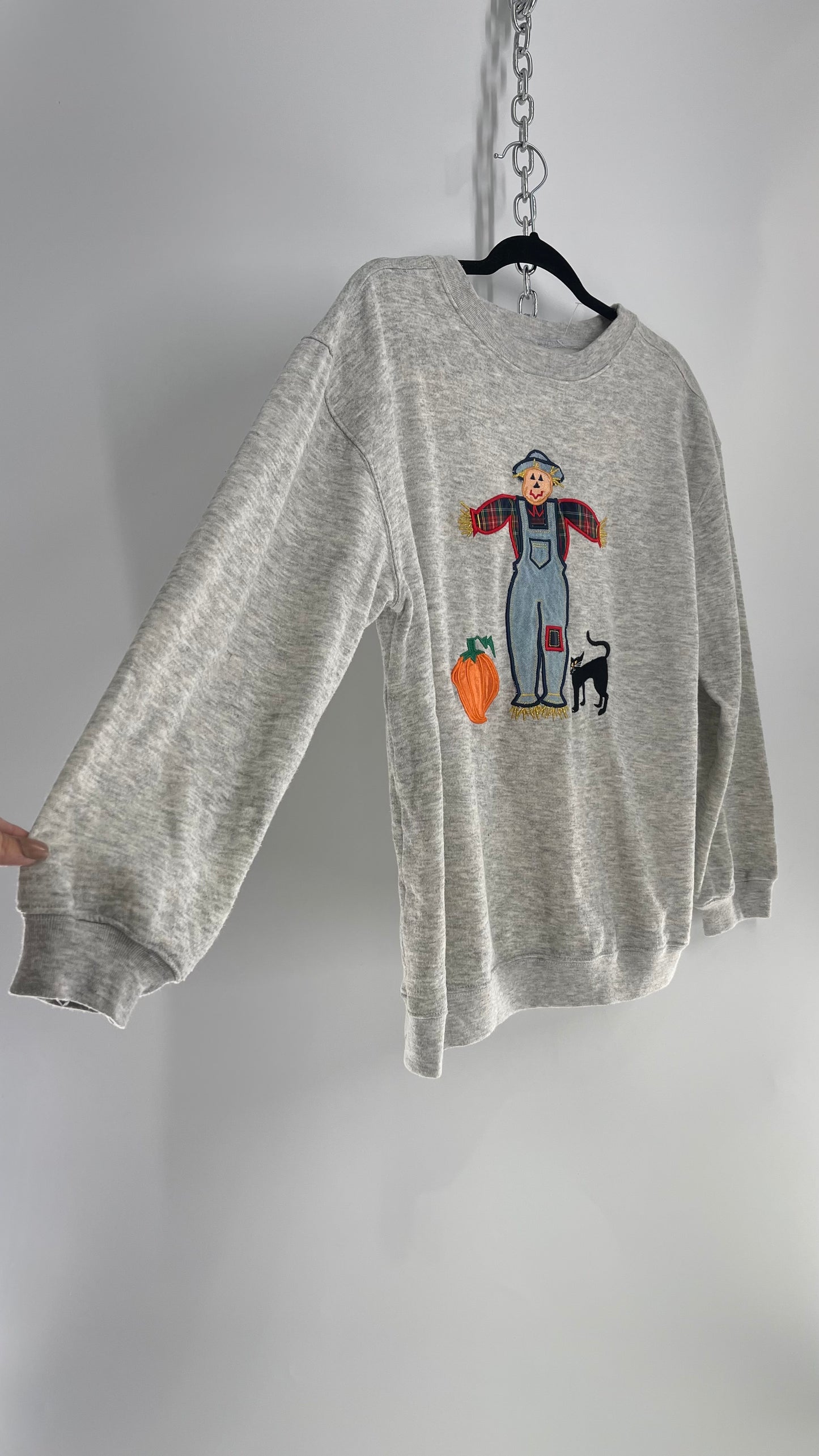 Vintage Patchwork Scarecrow Crewneck Sweater (Medium)