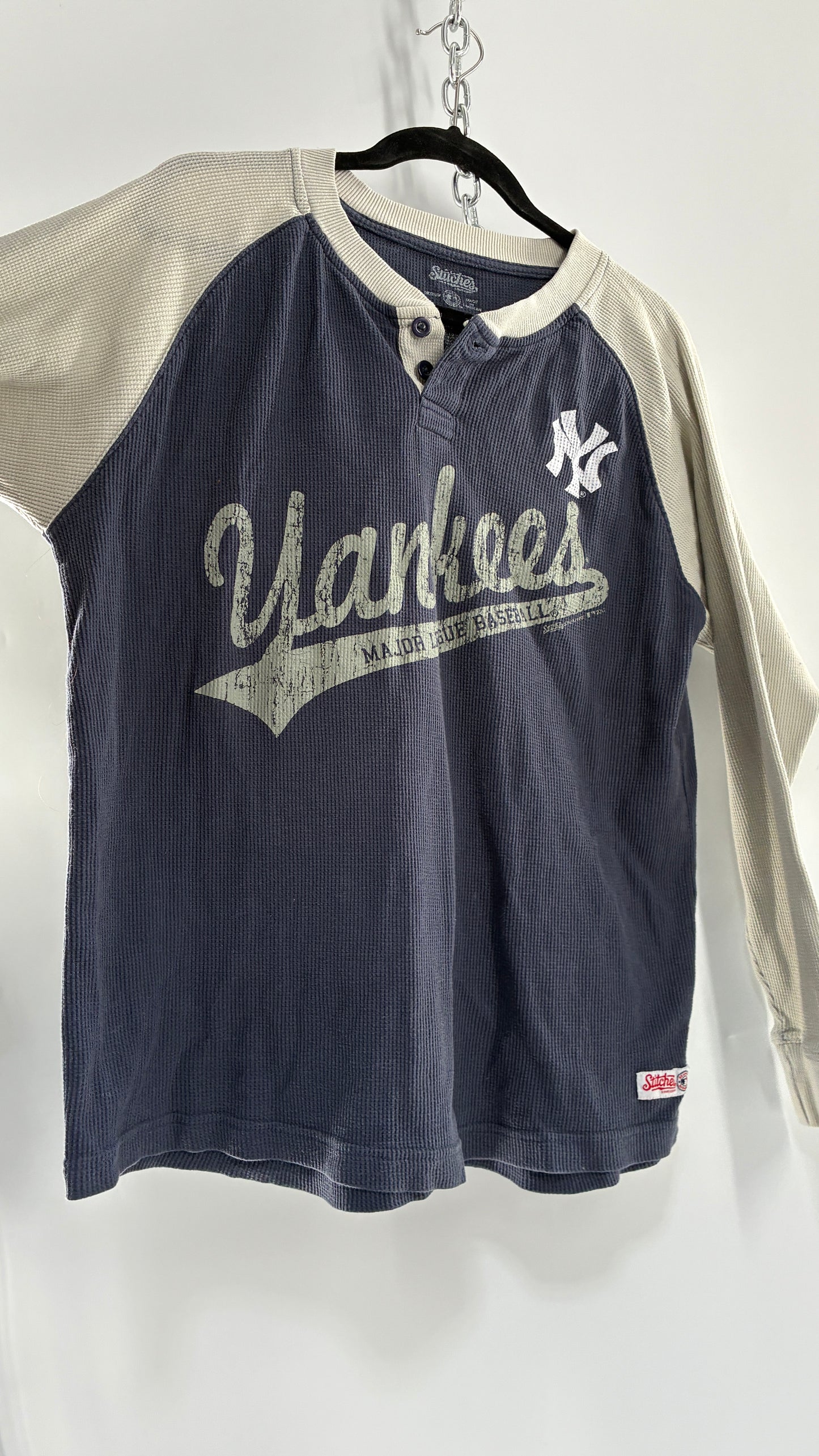 Vintage Yankees Waffle Knit Henley (Medium)
