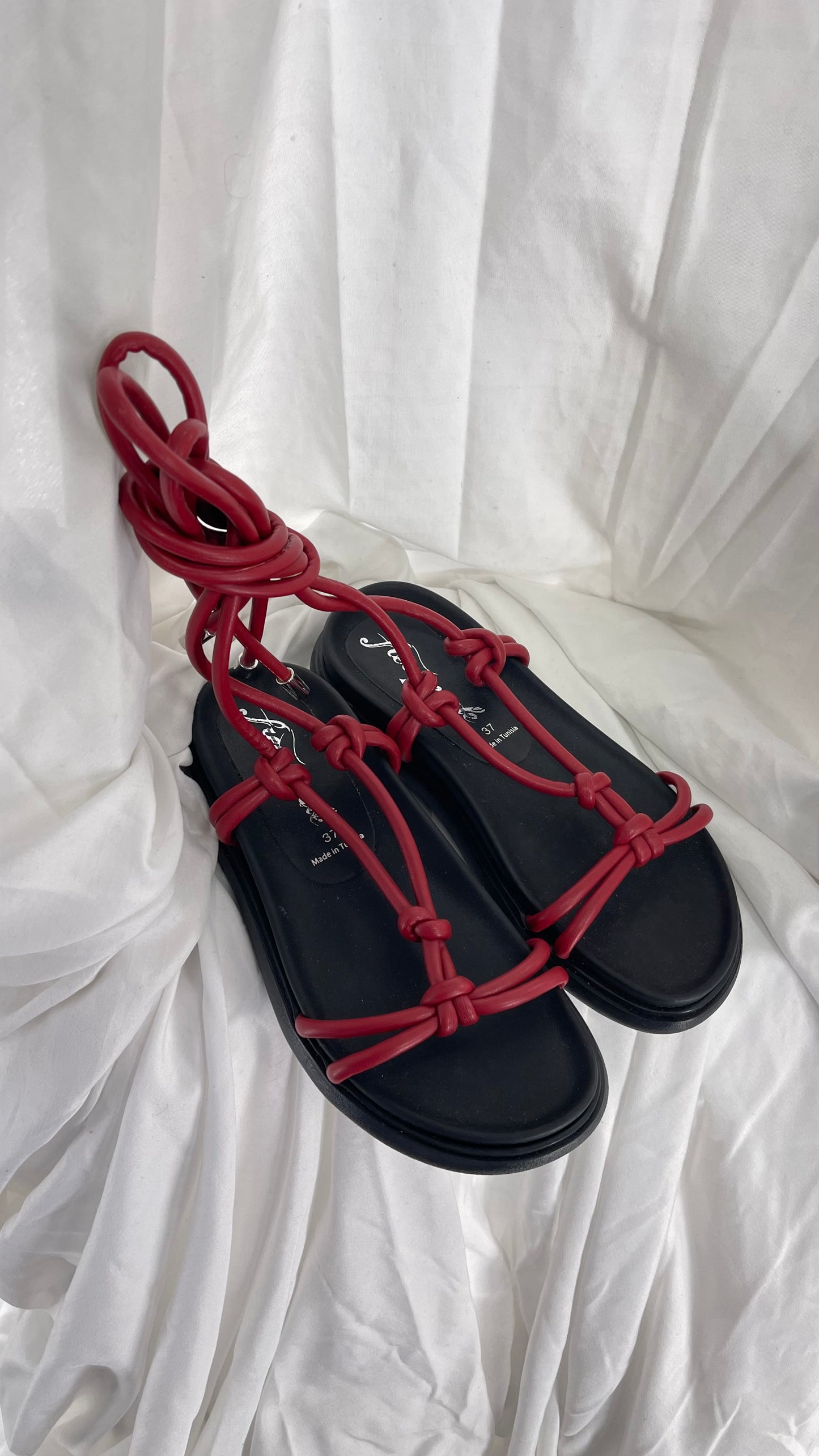 Free People Red Leather Tie Up Sandal (37/6)