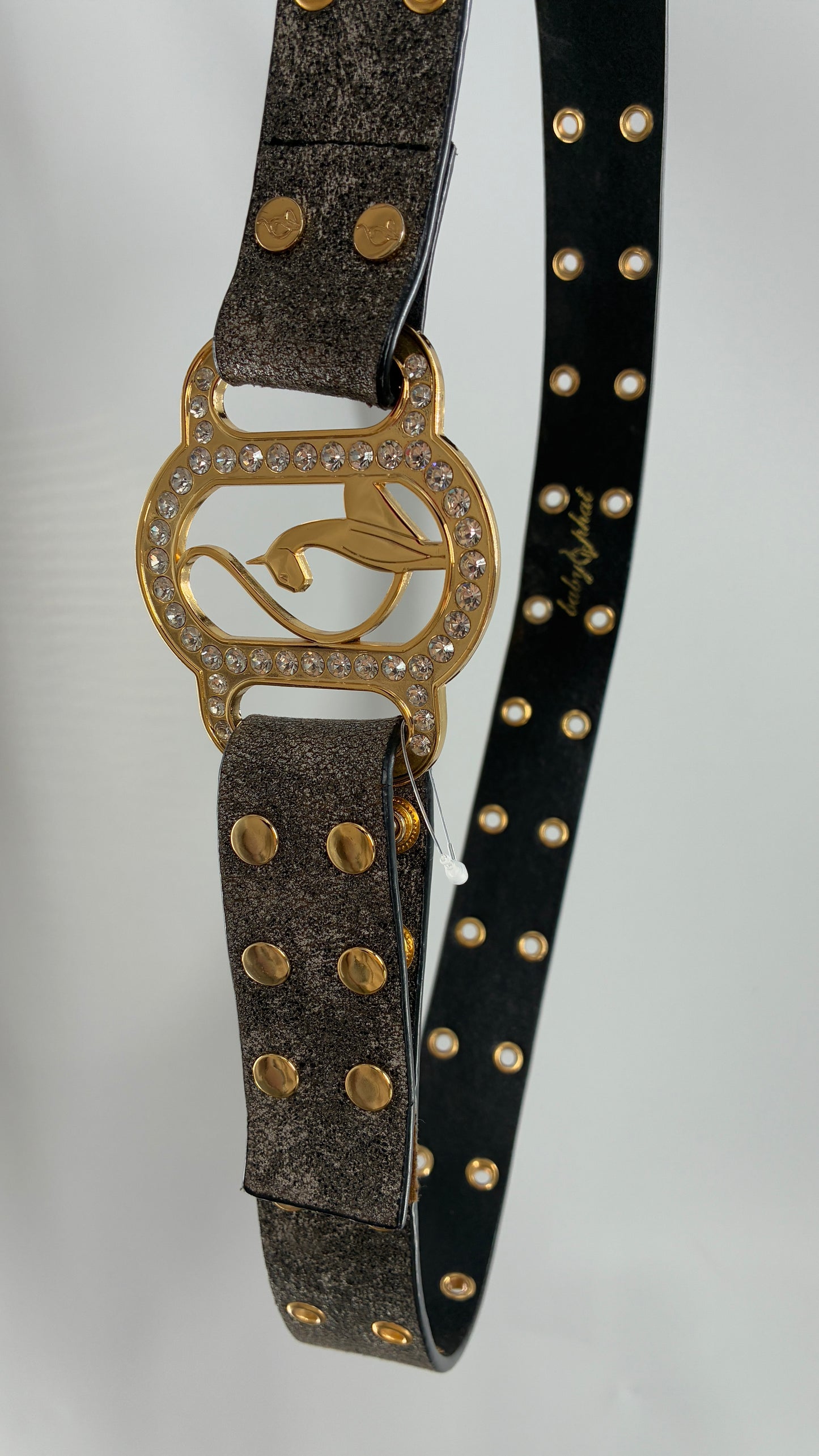Vintage BABY PHAT Grey Belt with Iconic Gold Logo Buckle (Large)