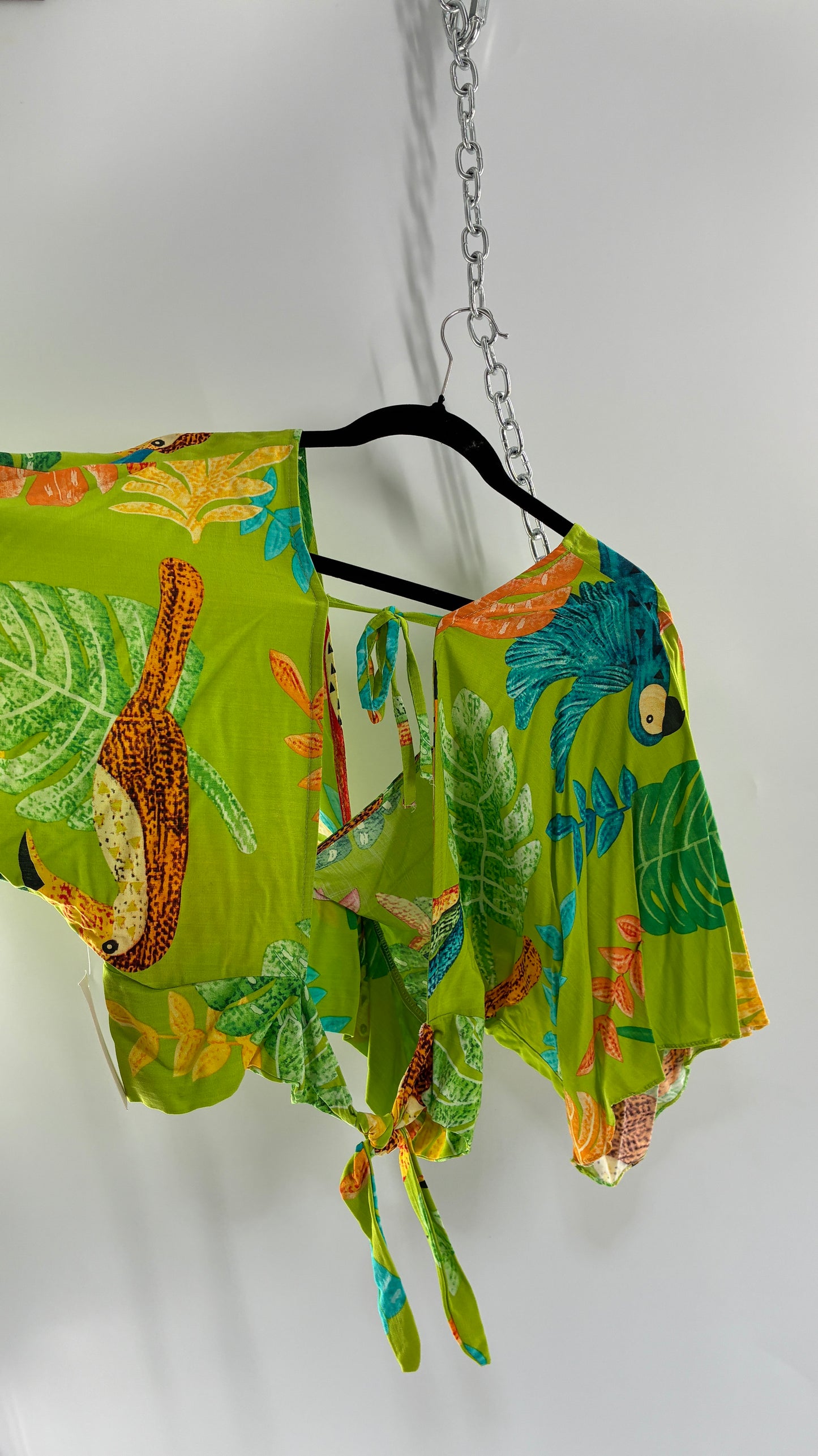 Imported Brazilian 100% Viscose Open Back Tropical Patterned Green Top (Medium)