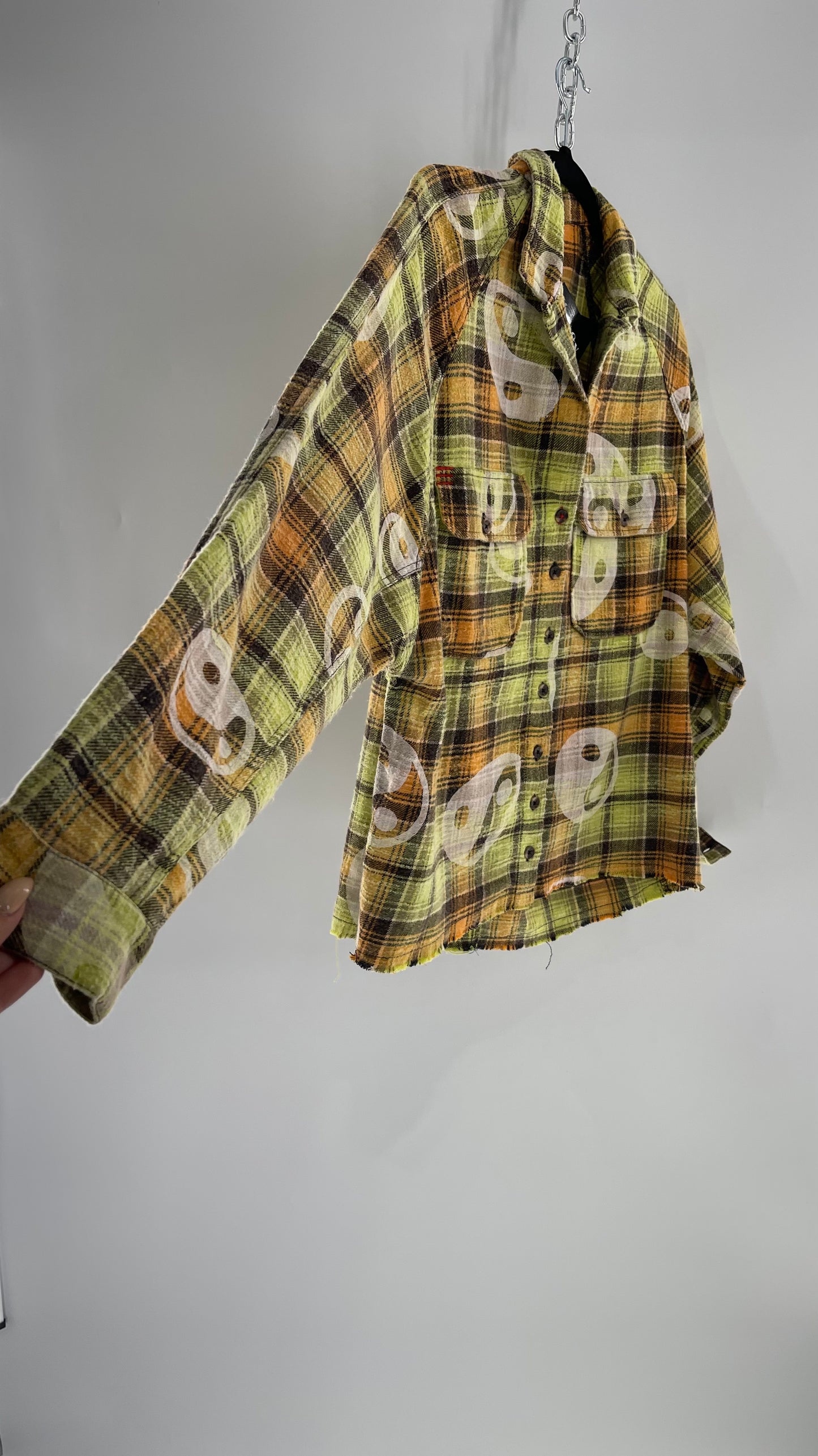 BDG Urban Outfitters Thick Lime Green/Orange Yin and Yang Flannel (XS)