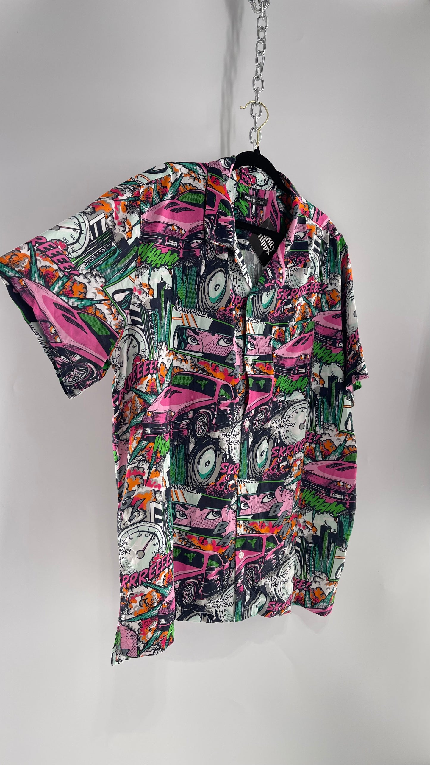 Urban Outfitters Comic Book/Strip Colorful Viscose Button Front (XL)
