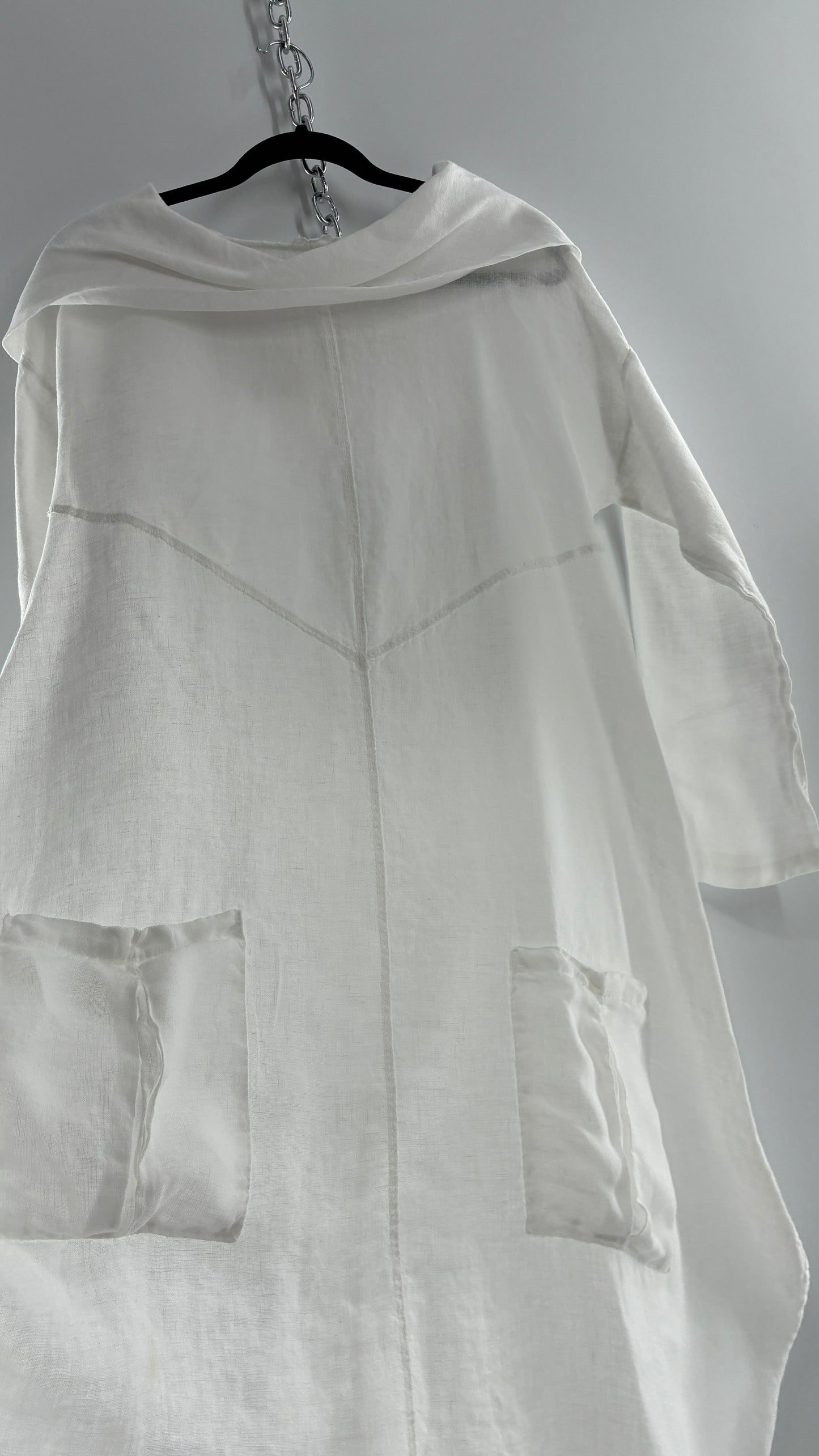 Vintage White 100% Linen Made in Italy Blouse Dress (Large)
