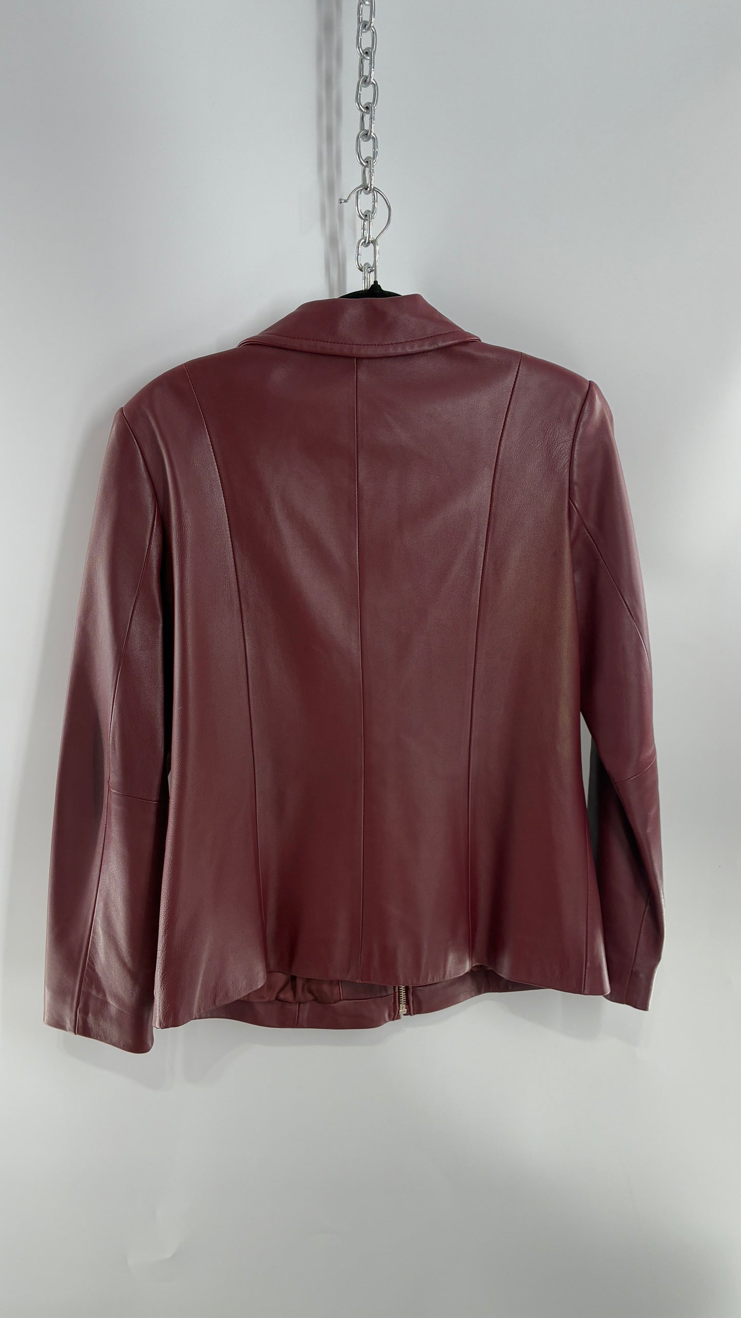 Vintage Lord & Taylor Burgundy Maroon Leather Zip Up Jacket (Small)