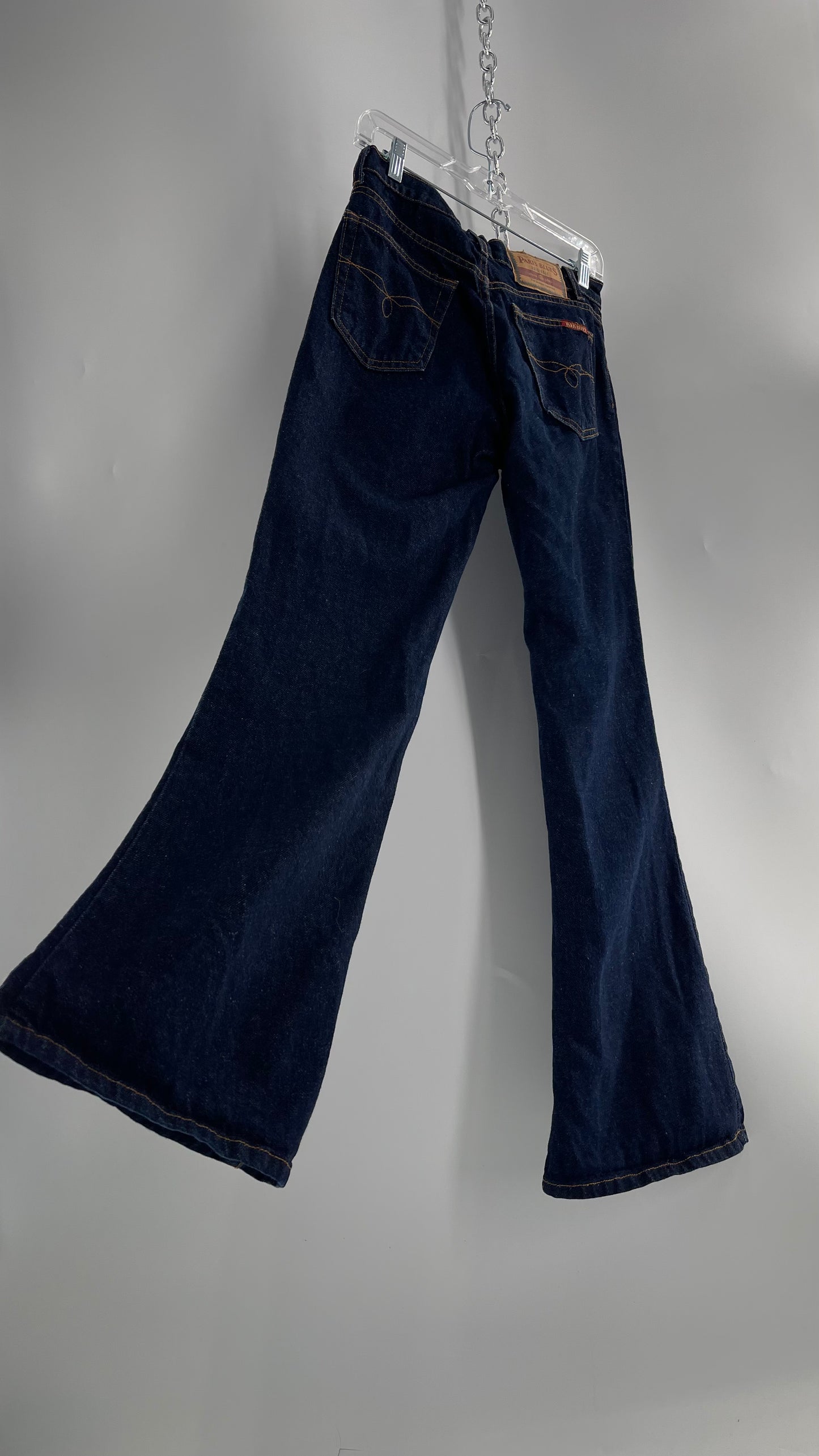 Vintage PARIS BLUES Dark Wash Kick Flare Denim Jeans(5)