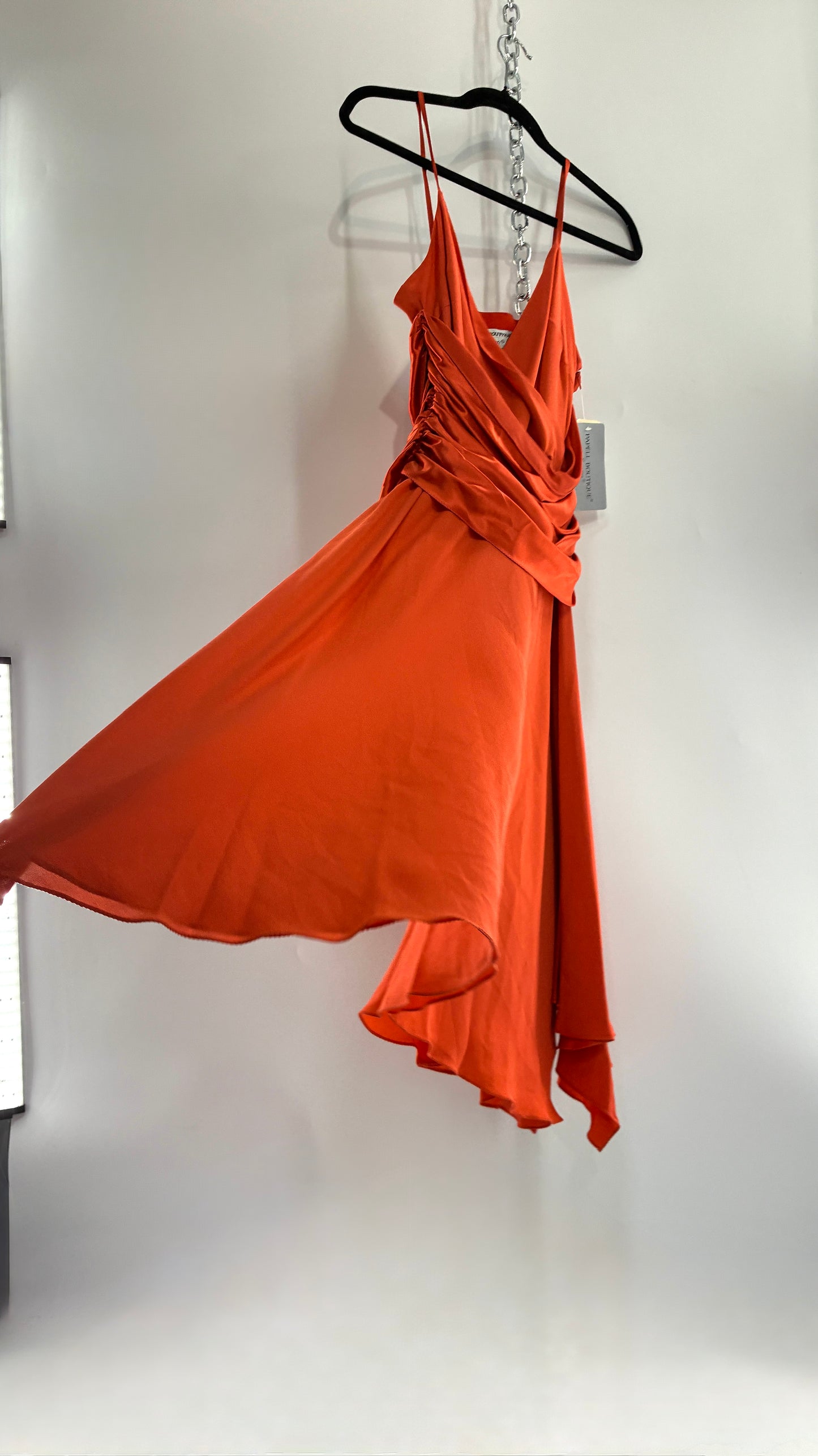Deadstock Vintage PAPELL BOUTIQUE 100% Silk Tangerine Midi Dress with Ruched Bodice (12)