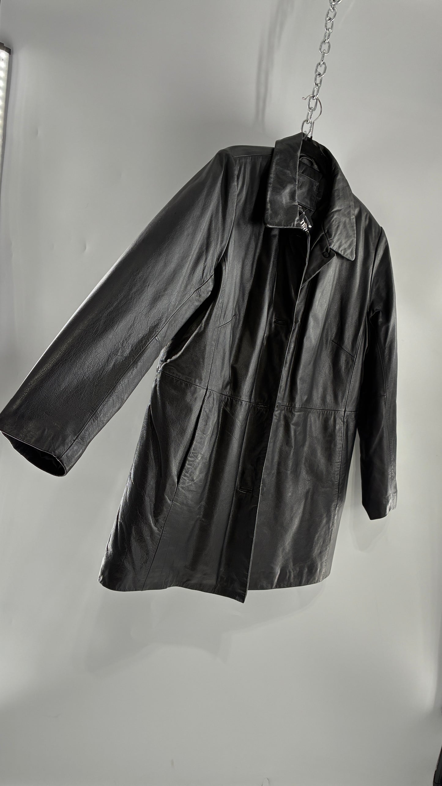Vintage KATHY IRELAND Black Leather Jacket with Quilted Lining (Large)
