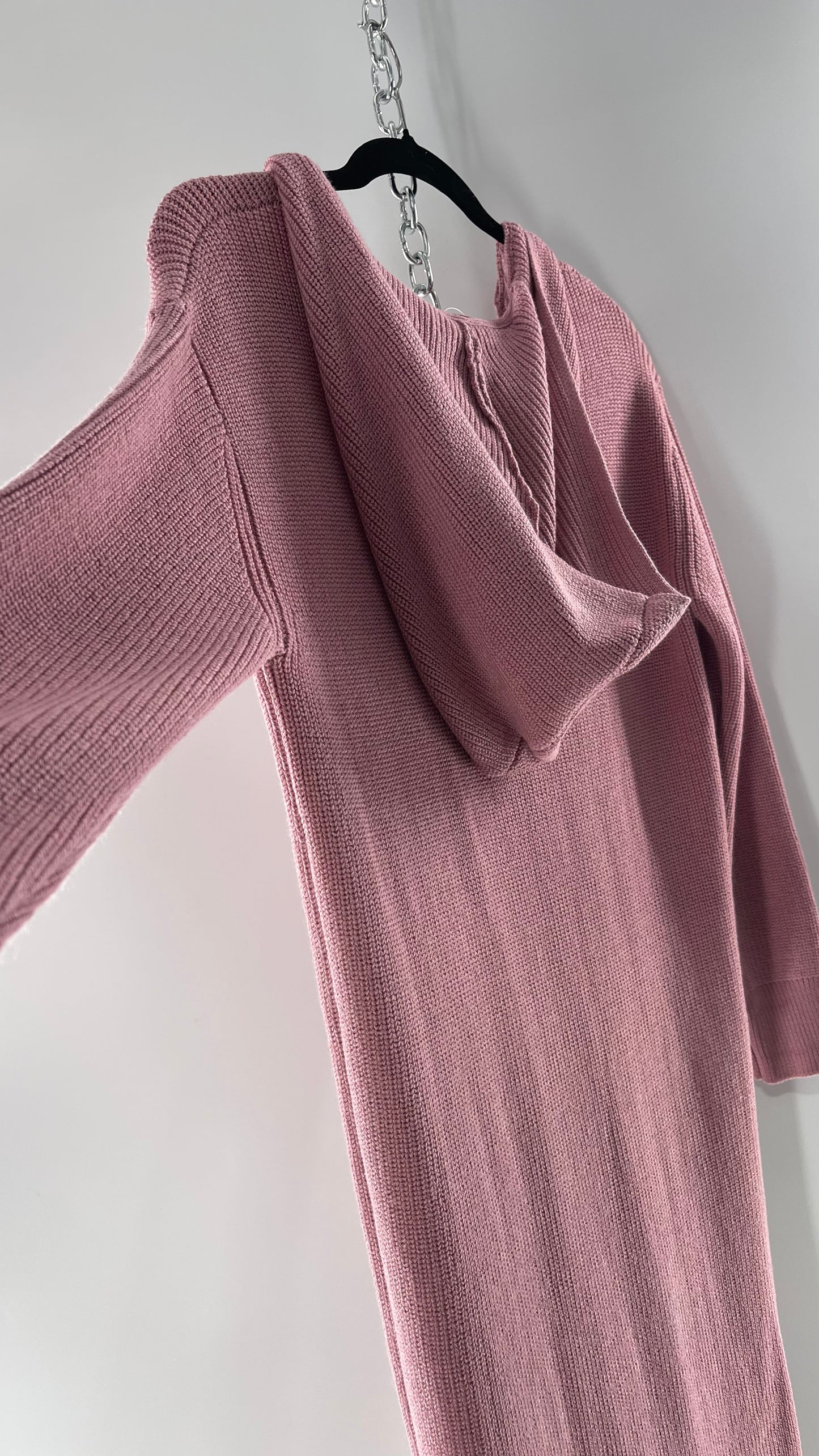 Free People Dusty Pink/ Mauve Full Length Knit Hoodie Snuggie Dress (S)