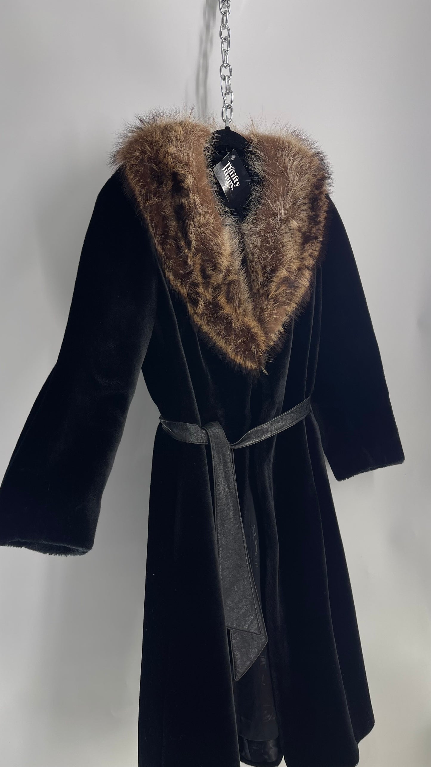 Vintage 1960s Borgazia Thick Faux Fur Black Coat with Mink Collar (Small)