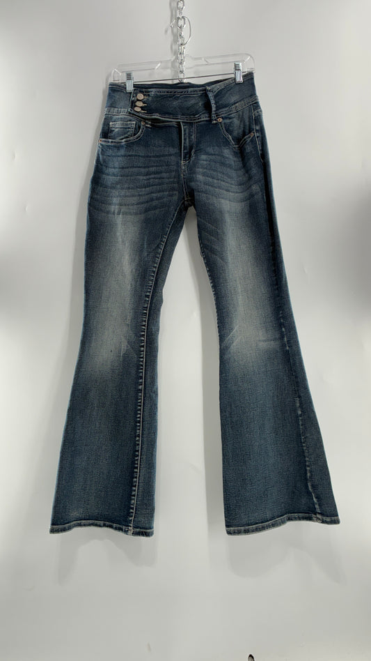 Vintage Low Rise Kickflare Jeans with Thick Side Buckled Waist Band (Medium)