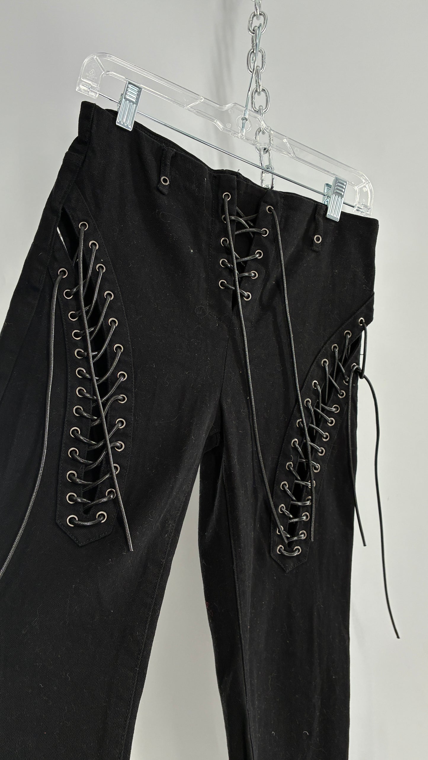 Edikted Black Denim Flares with Open Side Tie Up Details (Medium)