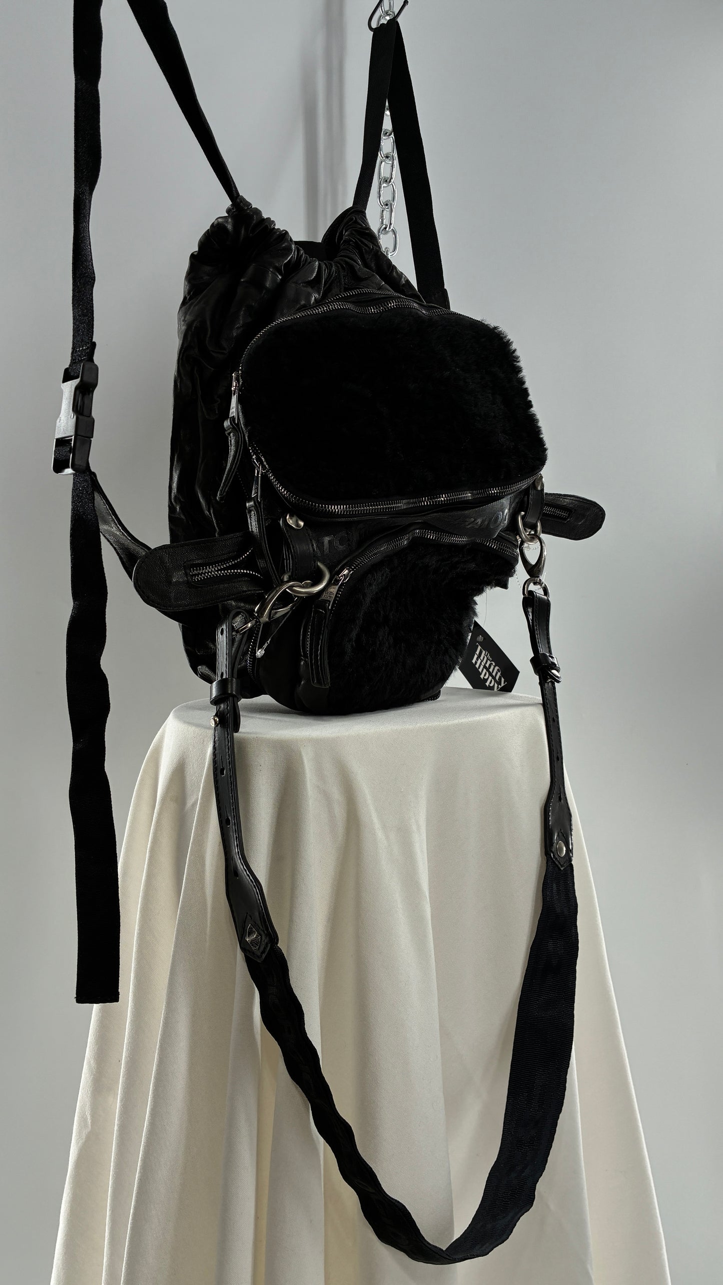 GIORGIO BRATO Black Lamb Leather Convertible Shoulder Bag and Backpack