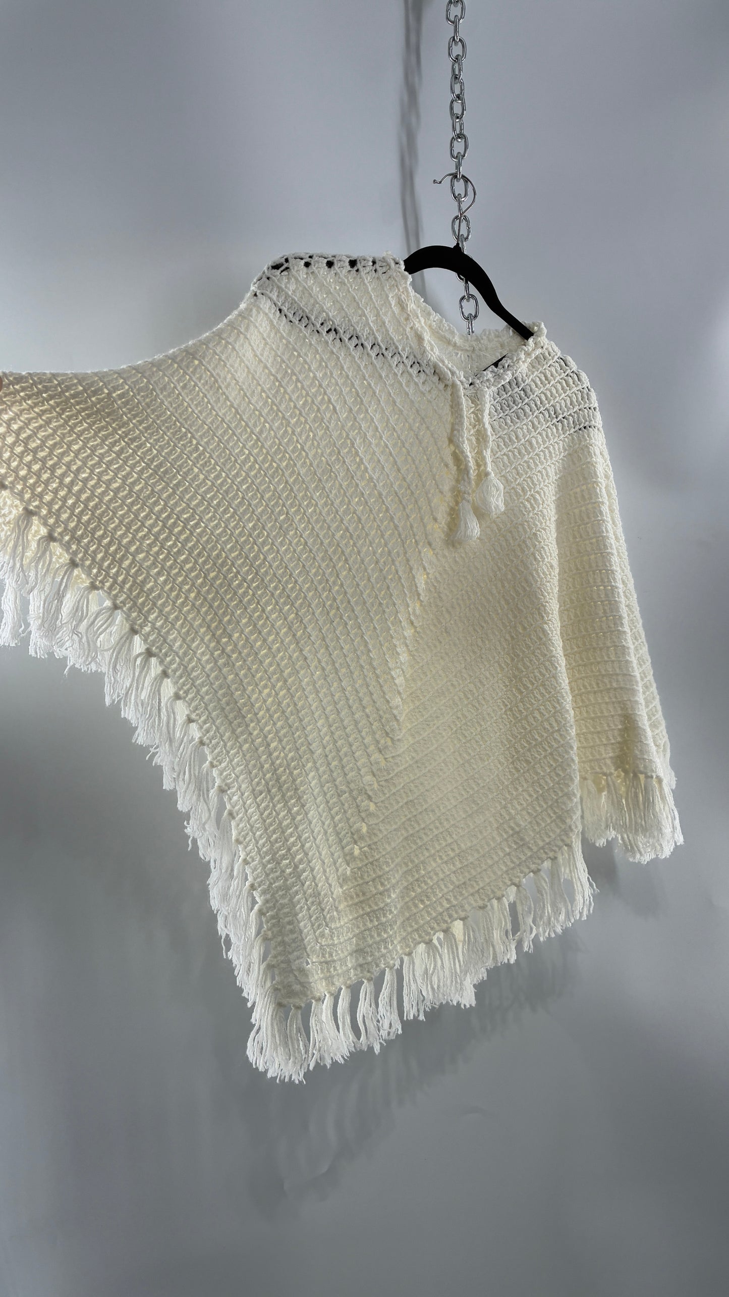 Vintage Off White Hand Knit Poncho