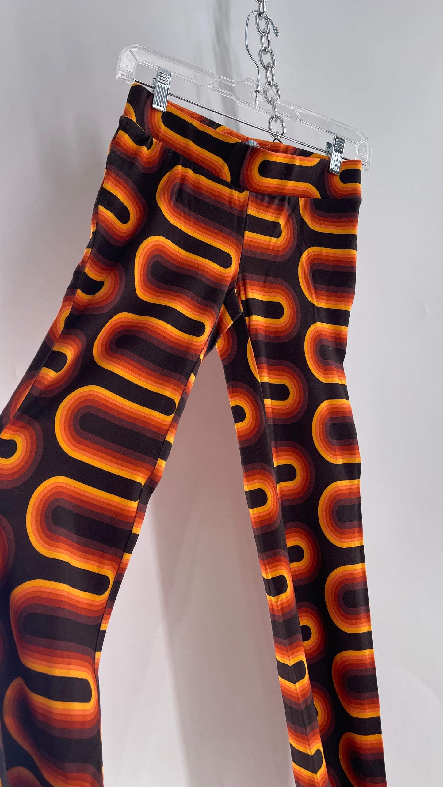 Urban Outfitters Brown Flare Pants with Retro Orange Arch Pattern  (XS)