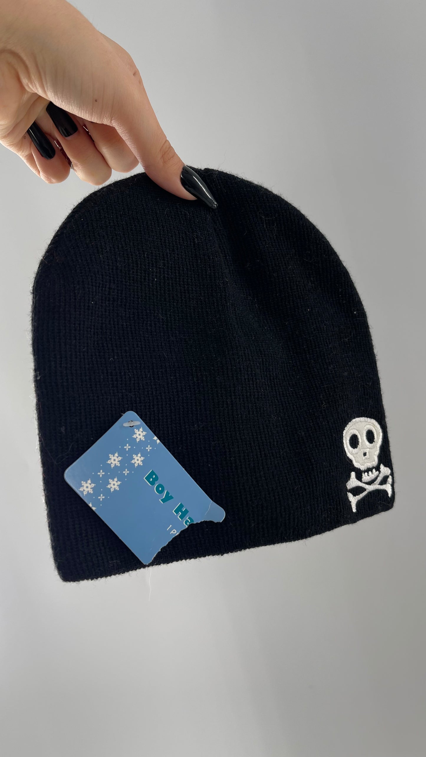 Boys Black Beanie with Skull Embroidered Detail