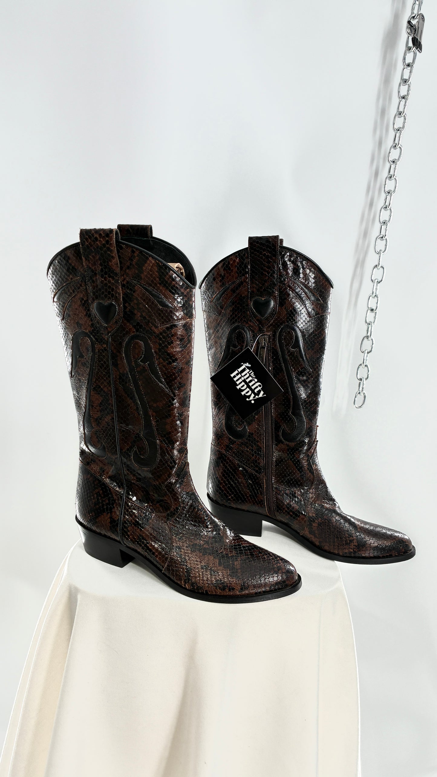 Vintage LABLANC Snakeskin Cowboy Boots with Hearts Made in Italy (36)