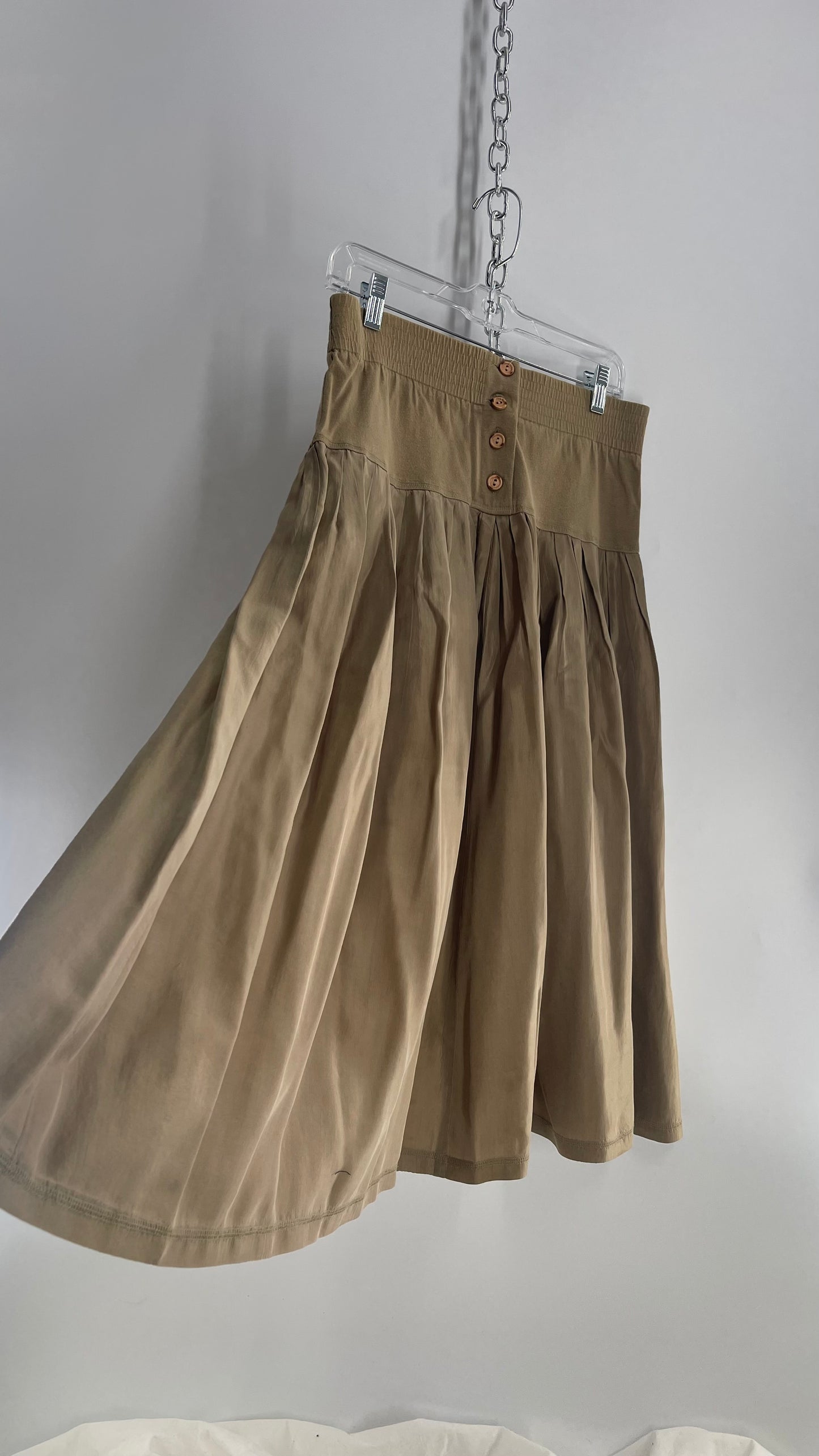 Easysilks 100% Silk khaki Toned Skirt with Cotton Trim Waistline (Small)