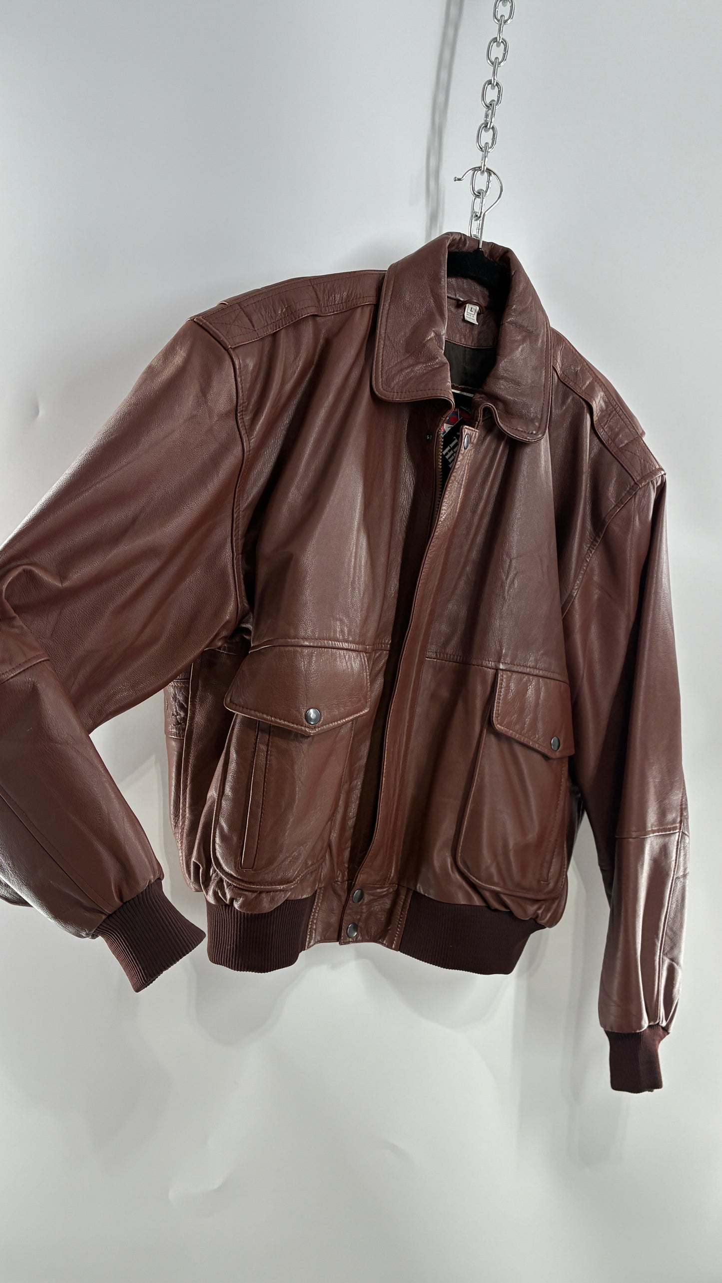 Vintage SUPER FORTRESS B2 Brown Leather Bomber Jacket (Large)