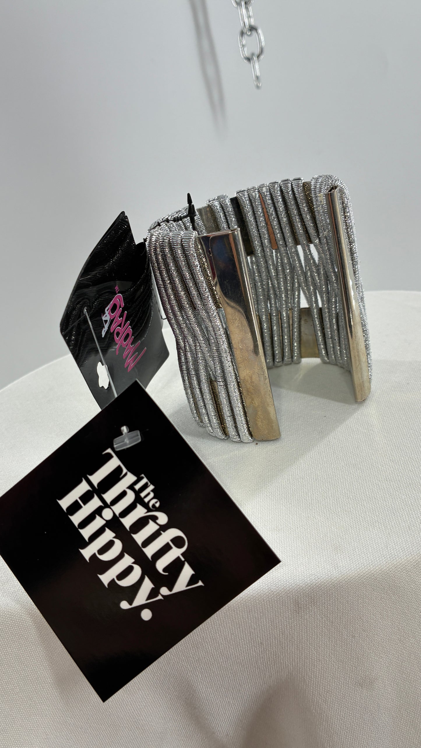 Deadstock Vintage MADRAG Silver Oversized Bangle Cuff with Metallic Bands