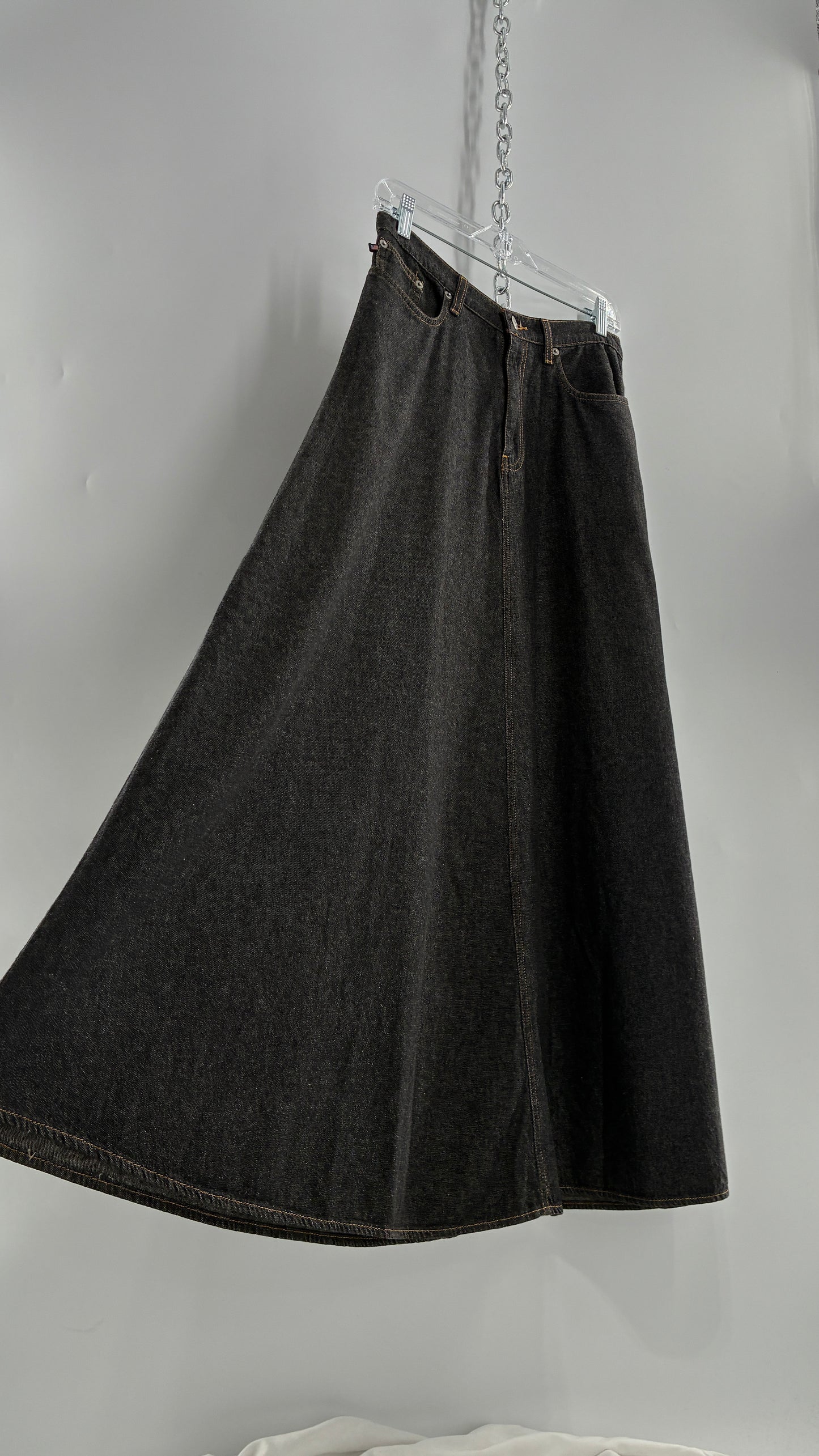 Vintage Ralph Lauren 100% Cotton Dark Wash Denim Full Length Skirt  (6)