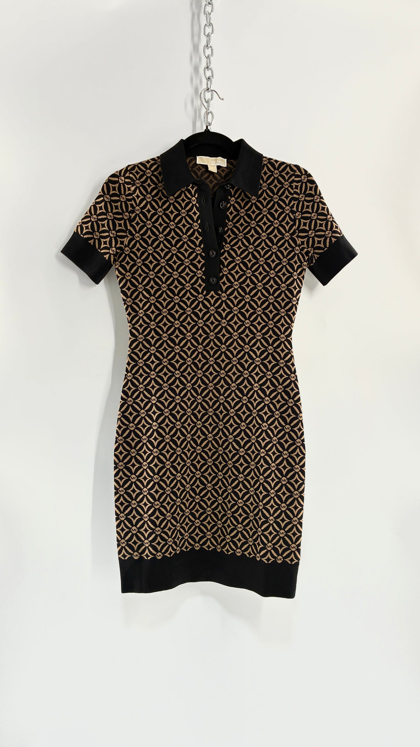 Vintage Michael Kors Thick Knit Collared Monogram Mini Dress (Small)
