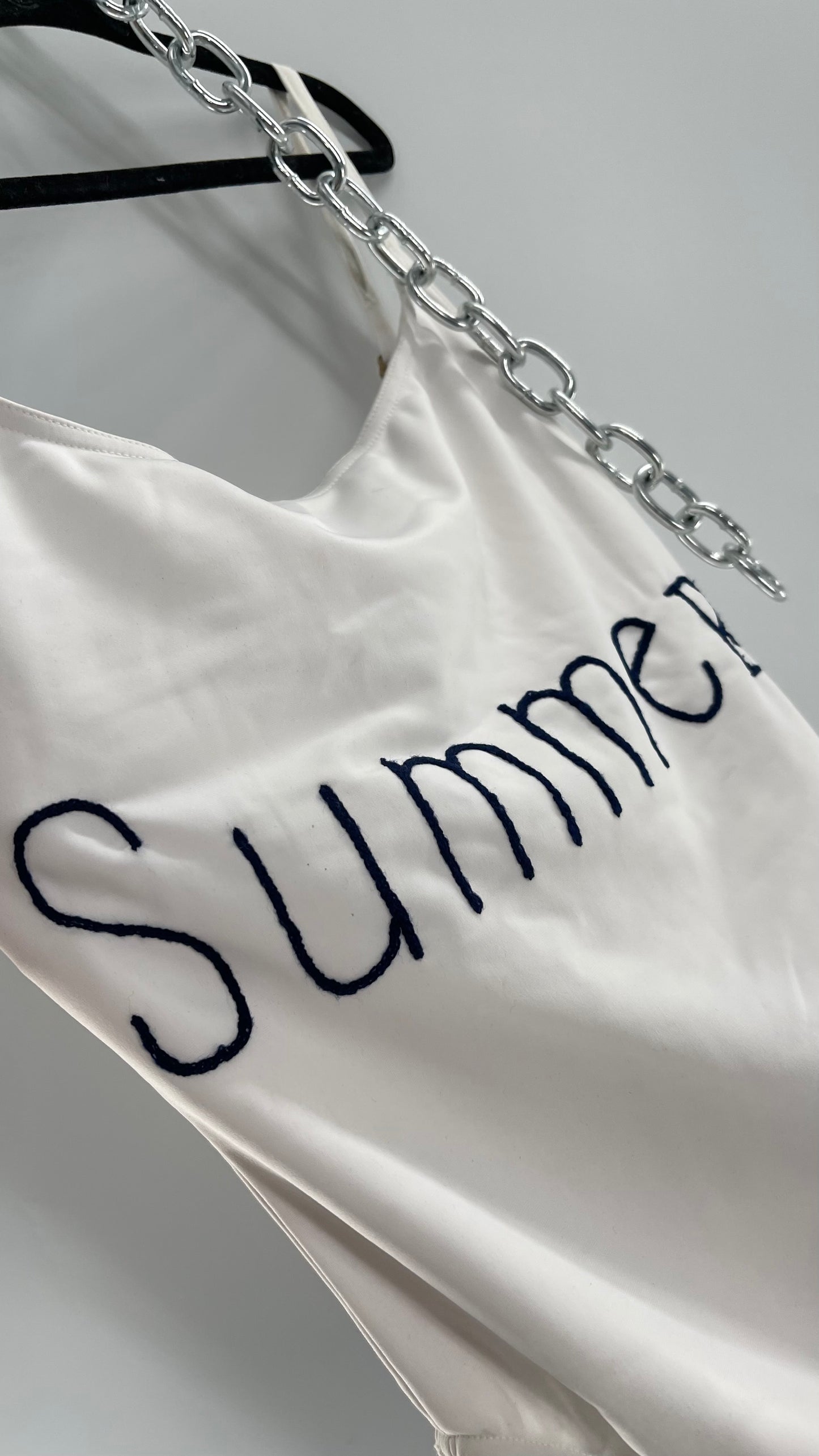 Bannerday White Bathing Suit with Black “Summer” Embroidery (Small)