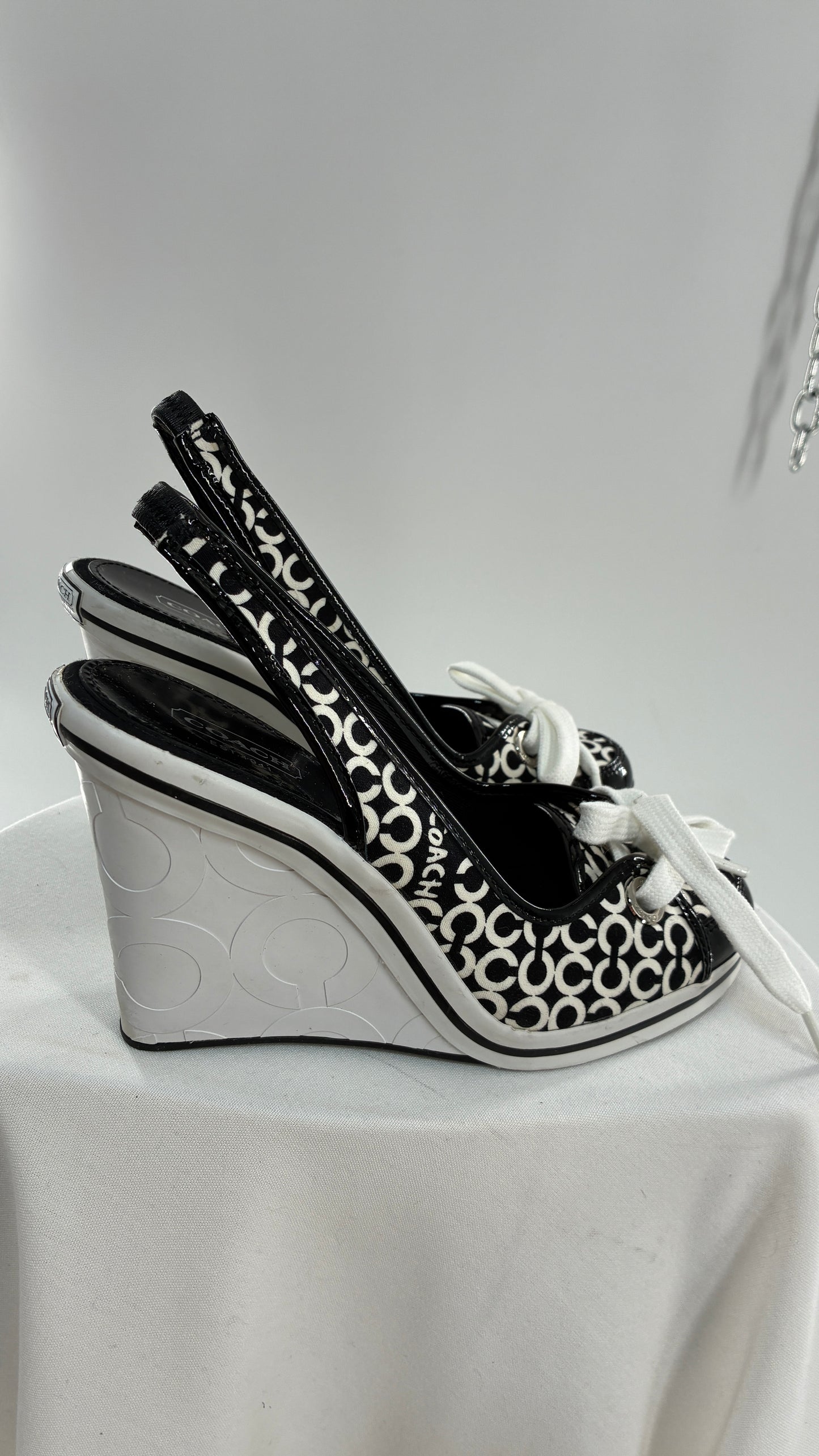 Vintage COACH Emilanna Black and White Monogram Wedge Sneaker Heel (7B)