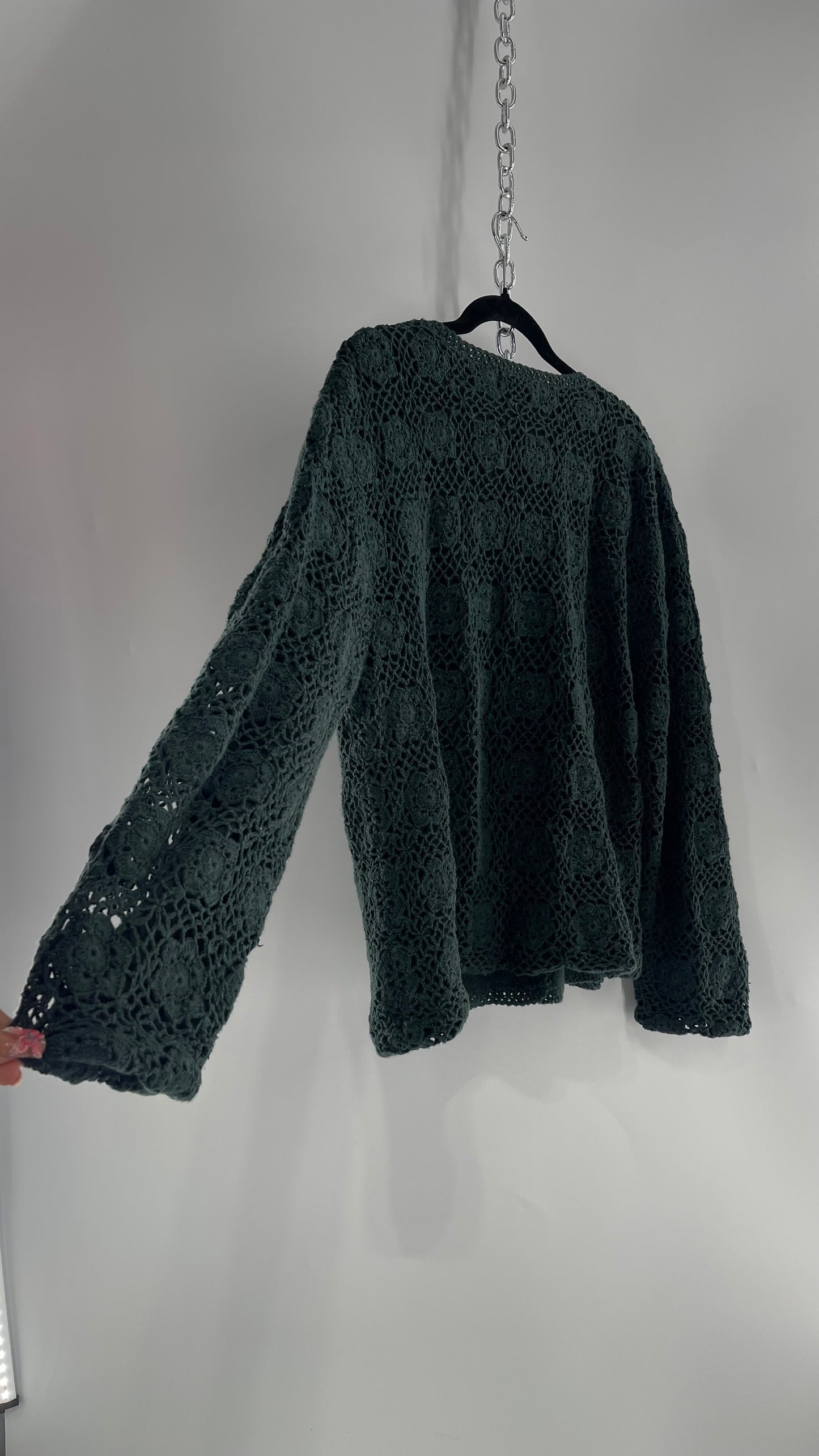 Vintage Dark Green Crochet Cardigan Sweater