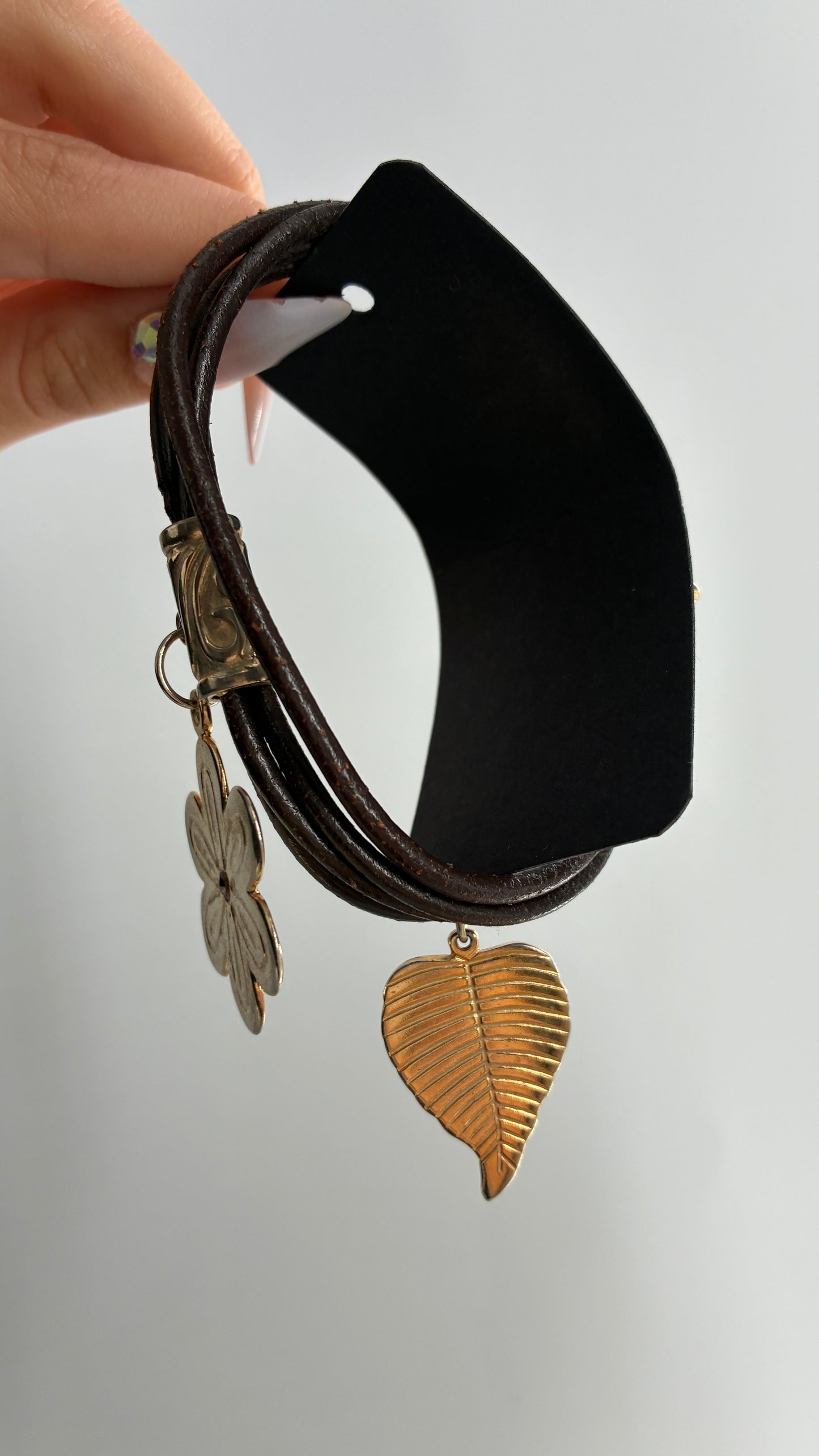 Vintage Multi-band Bracelet with Oversized Gold Charms