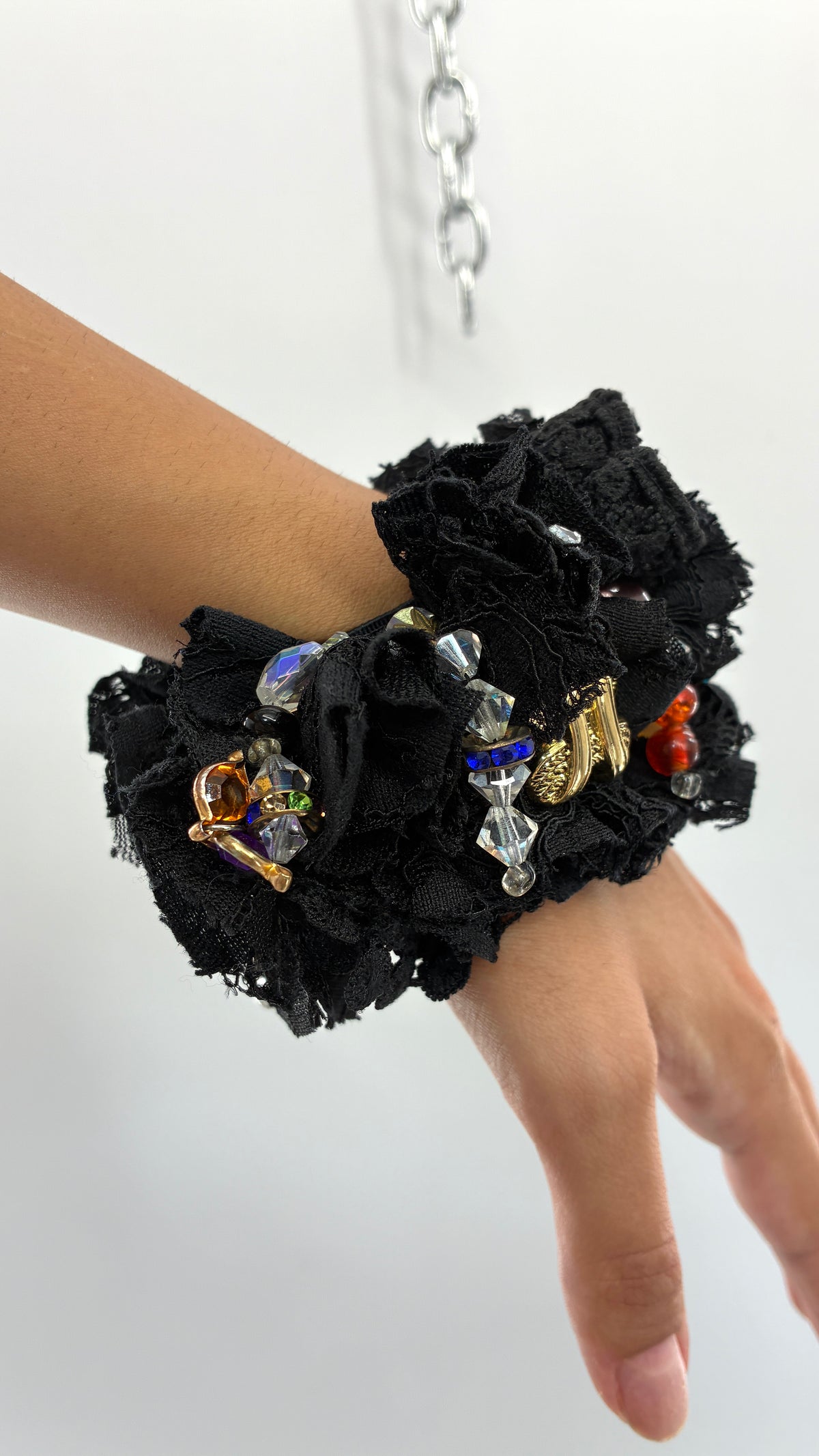 Handmade Black Rosette & Eclectic Charm Statement Cuff